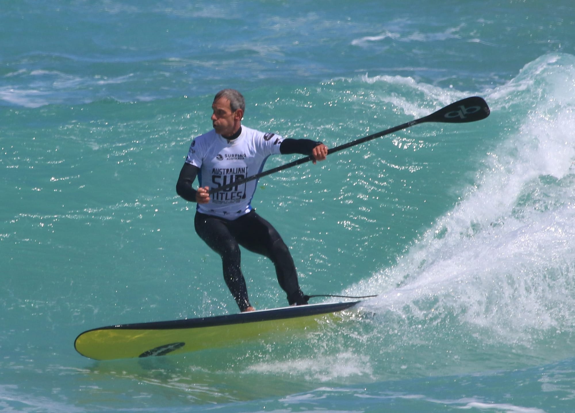 Crawford Olney WA in the Over 50s short board final at the 2022 Surfing Australia SUP Titles at Woolamai Beach Phillip Island on Saturday, October 8.