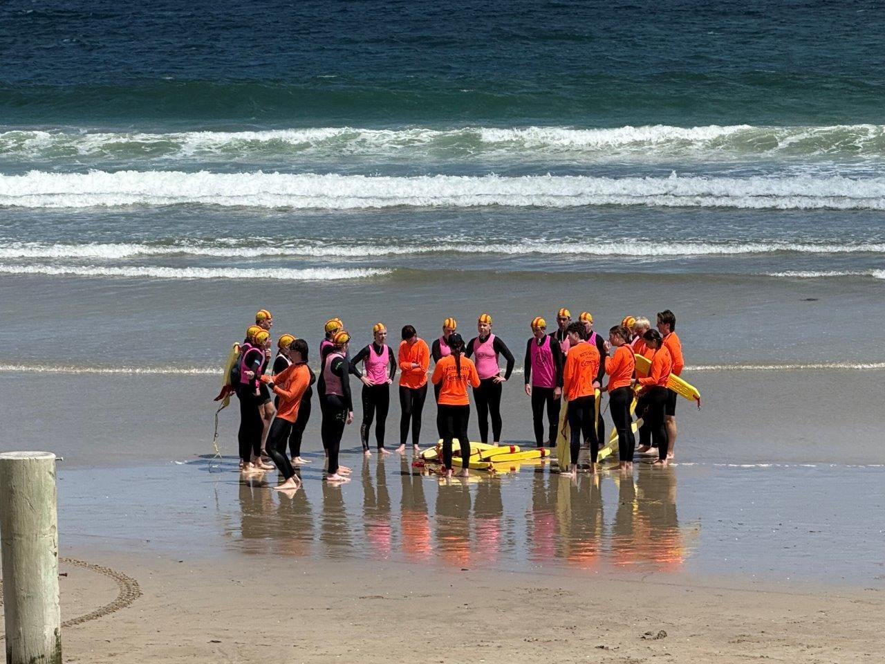 New members of the Inverloch Surf Lifesaving Club train for their Surf Bronze qualification.