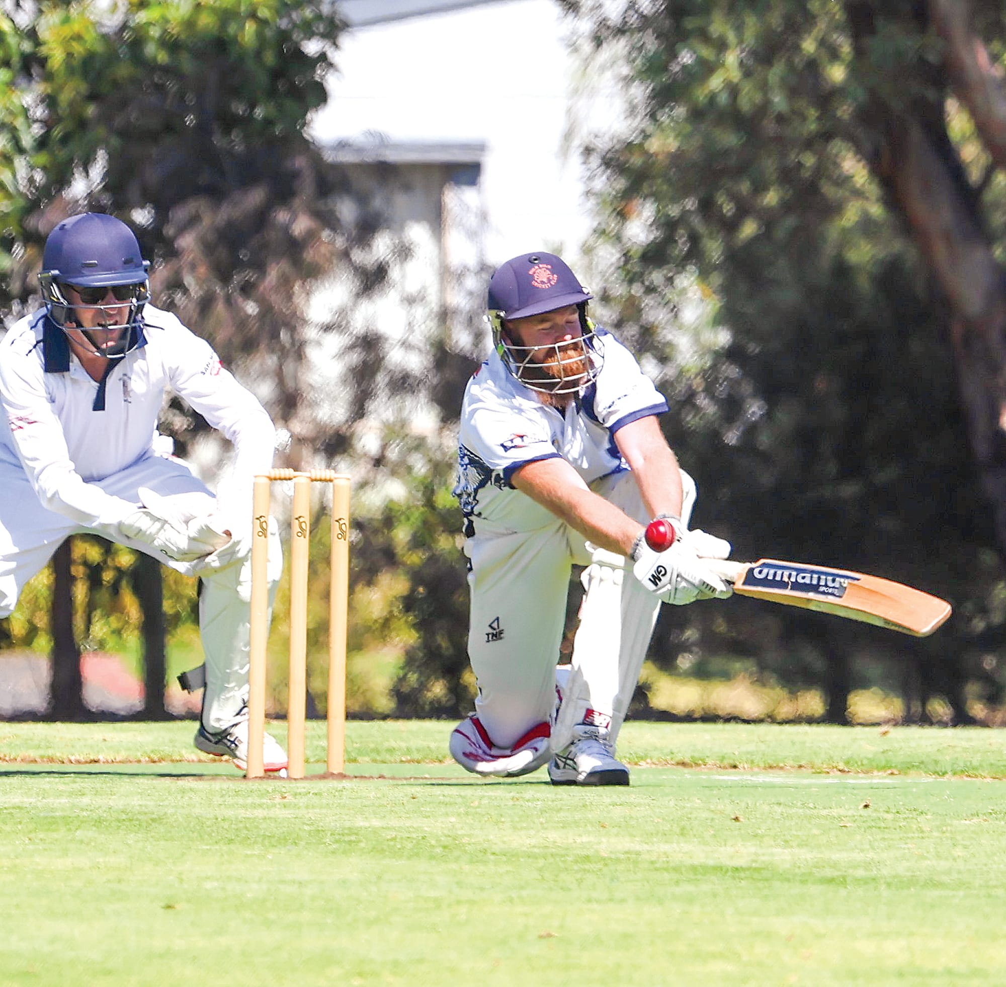 Korumburra’s Jeff Walsh survived this chance to go on and make a patient 29 off 75 deliveries in B1 against Phillip Island.