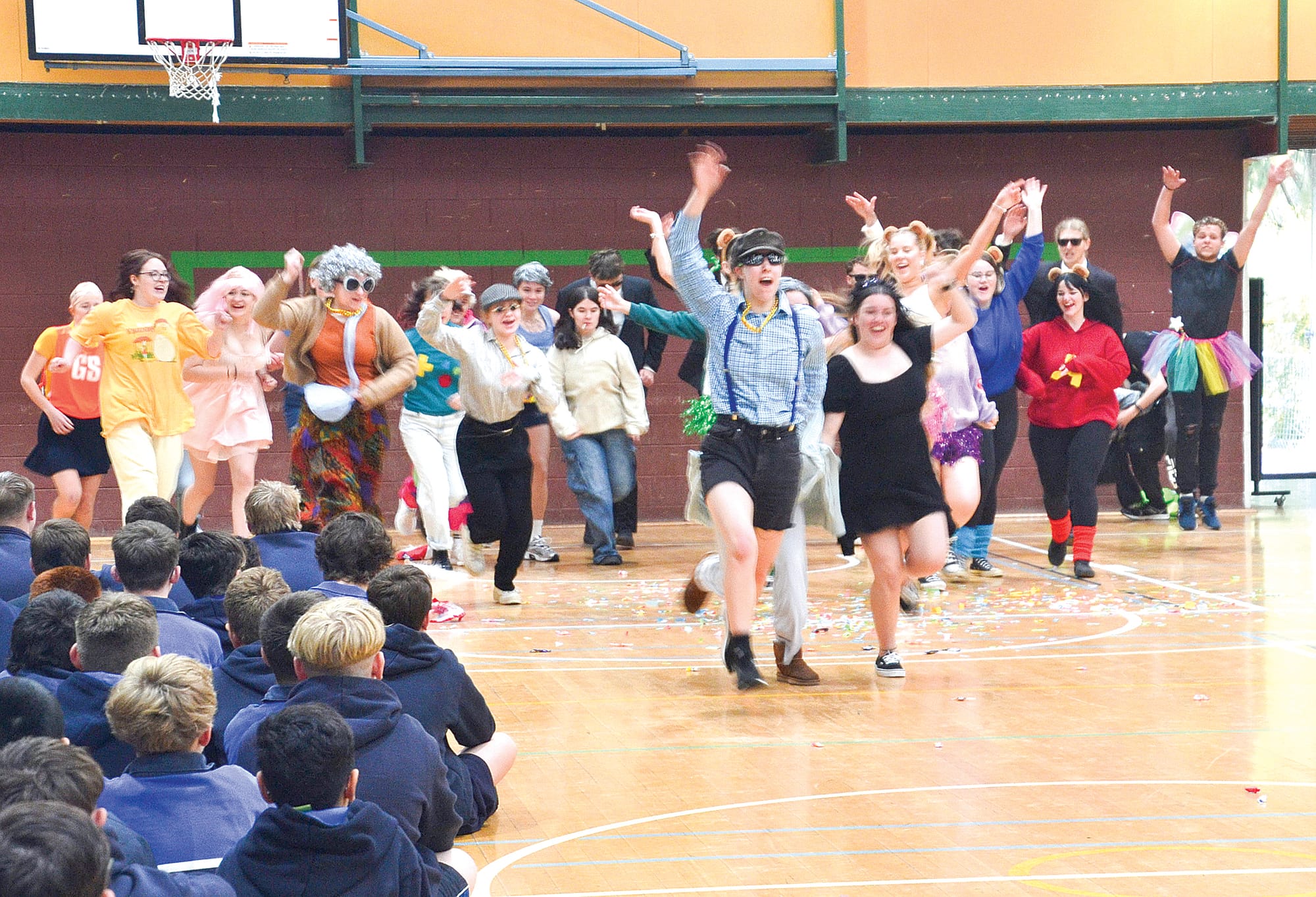 Korumburra Year 12 students dressed up and danced during the morning assembly last Thursday.