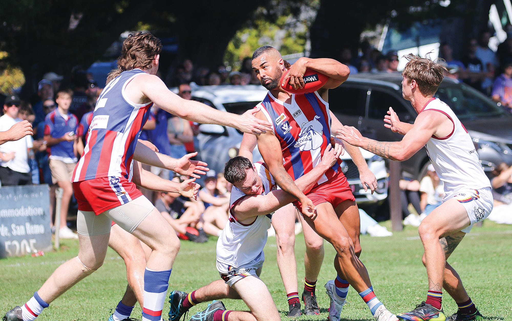 Phillip Island’s Aaron Harris looks to break from the pack. 
