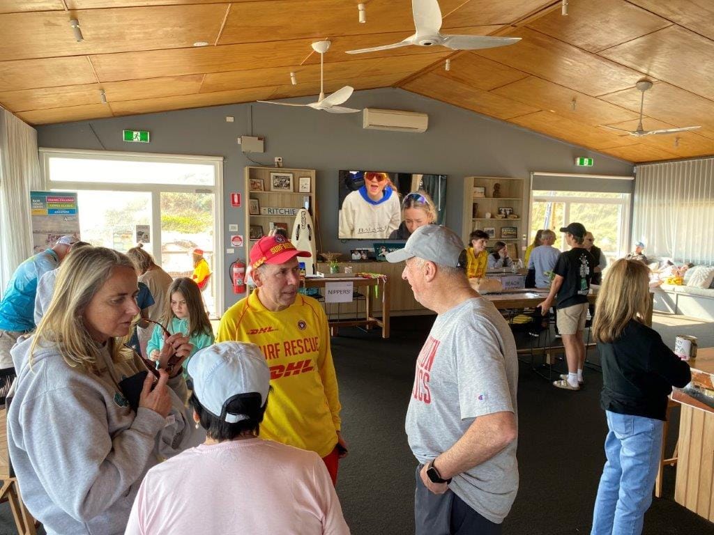 Woolamai Beach SLSC President Jason Close chats with visitors looking over The Block renovations to the clubhouse and bunk rooms.