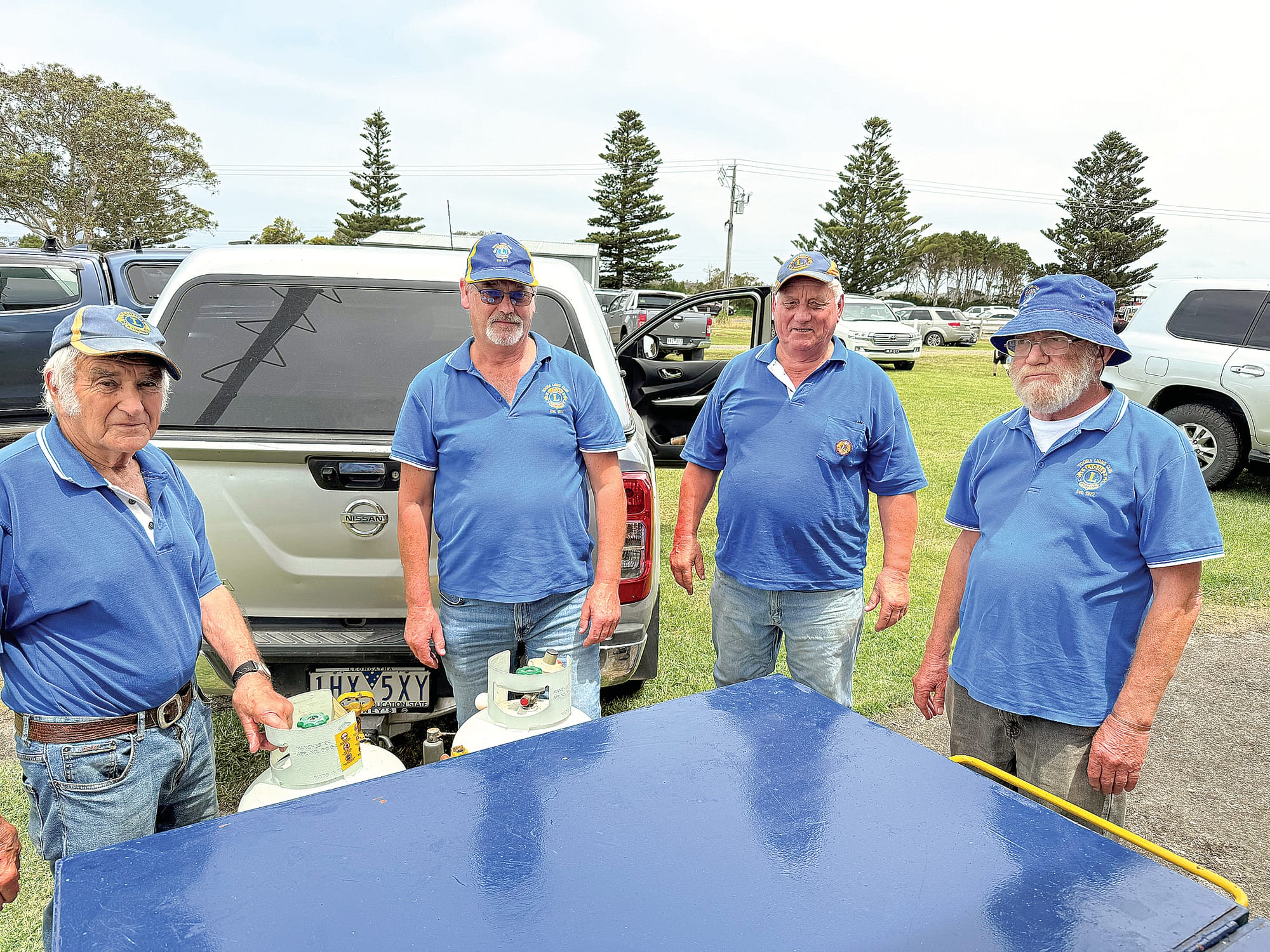 Toora Lions Club members including Charlie Collins, Michael Benton, Hans Van Kuyk and Brian Dandy cooked up a storm for the Welshpool Lawnmower Racing.
