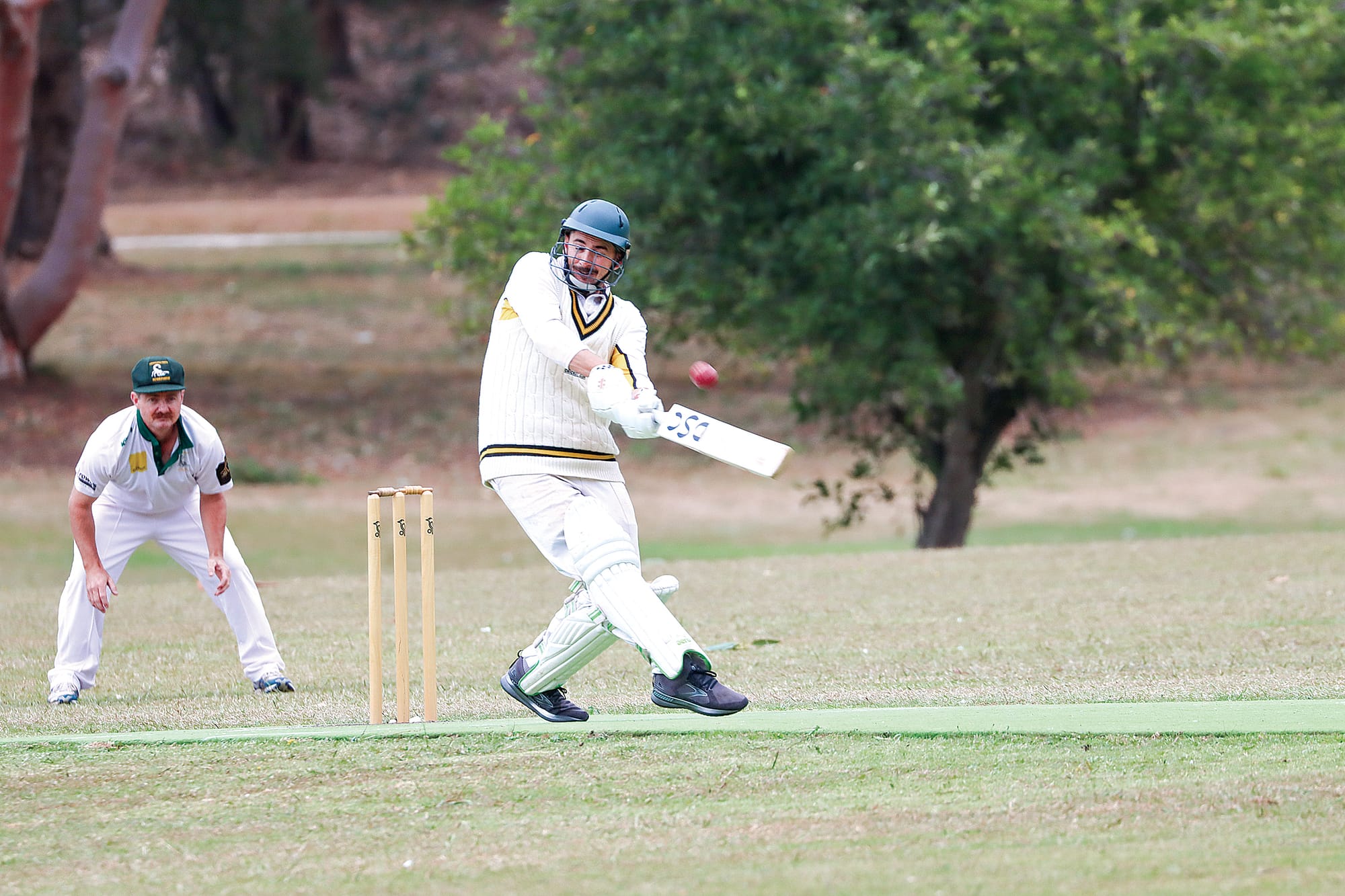 Jake Pilkington hits a six for Foster, making 31 in the Tigers’ unsuccessful B2 Grand Final chase against Leongatha Town. A44_1325