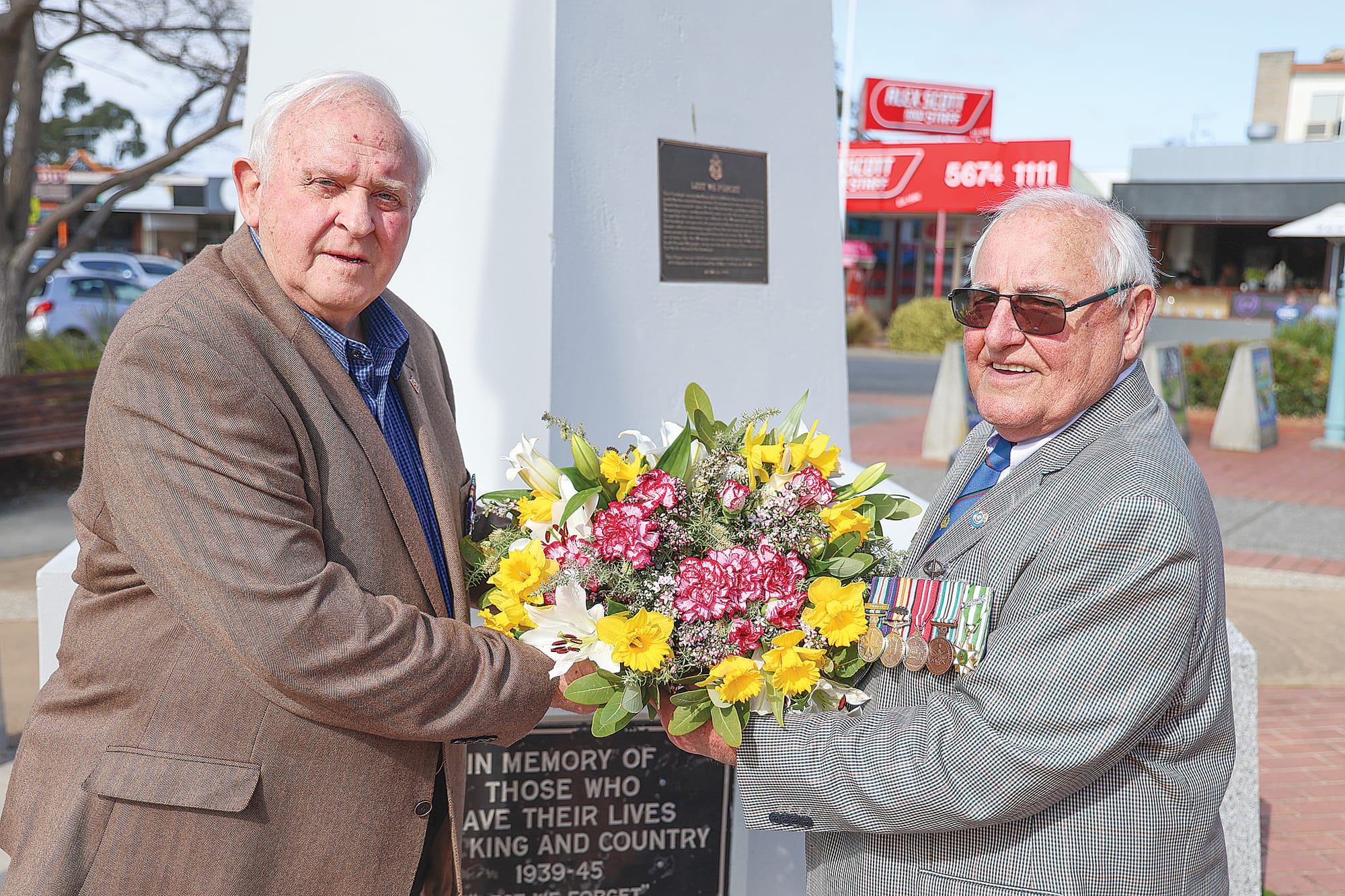 Immediate past president of the Inverloch RSL Bob Sutton (right) laid the wreath and Rod Gallagher gave the address.