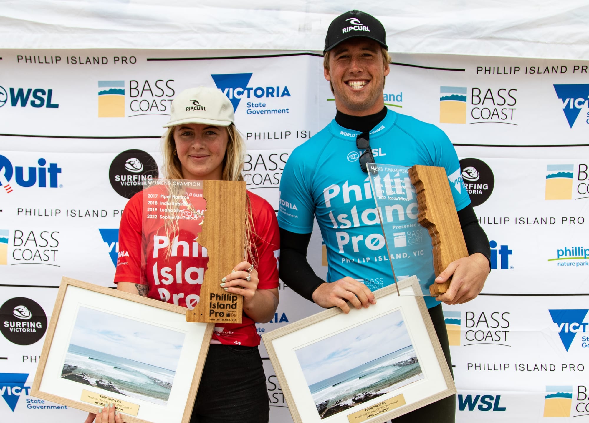 Bells Beach’s Tully Wylie and Nyxie Ryan from Lennox Head NSW claimed wins in pumping Cape Woolamai in the WSL Phillip Island Pro QS1000 event presented by Bass Coast Shire Council on Saturday, November 5. Images courtesy of Liam Robertson Surfing Victoria.