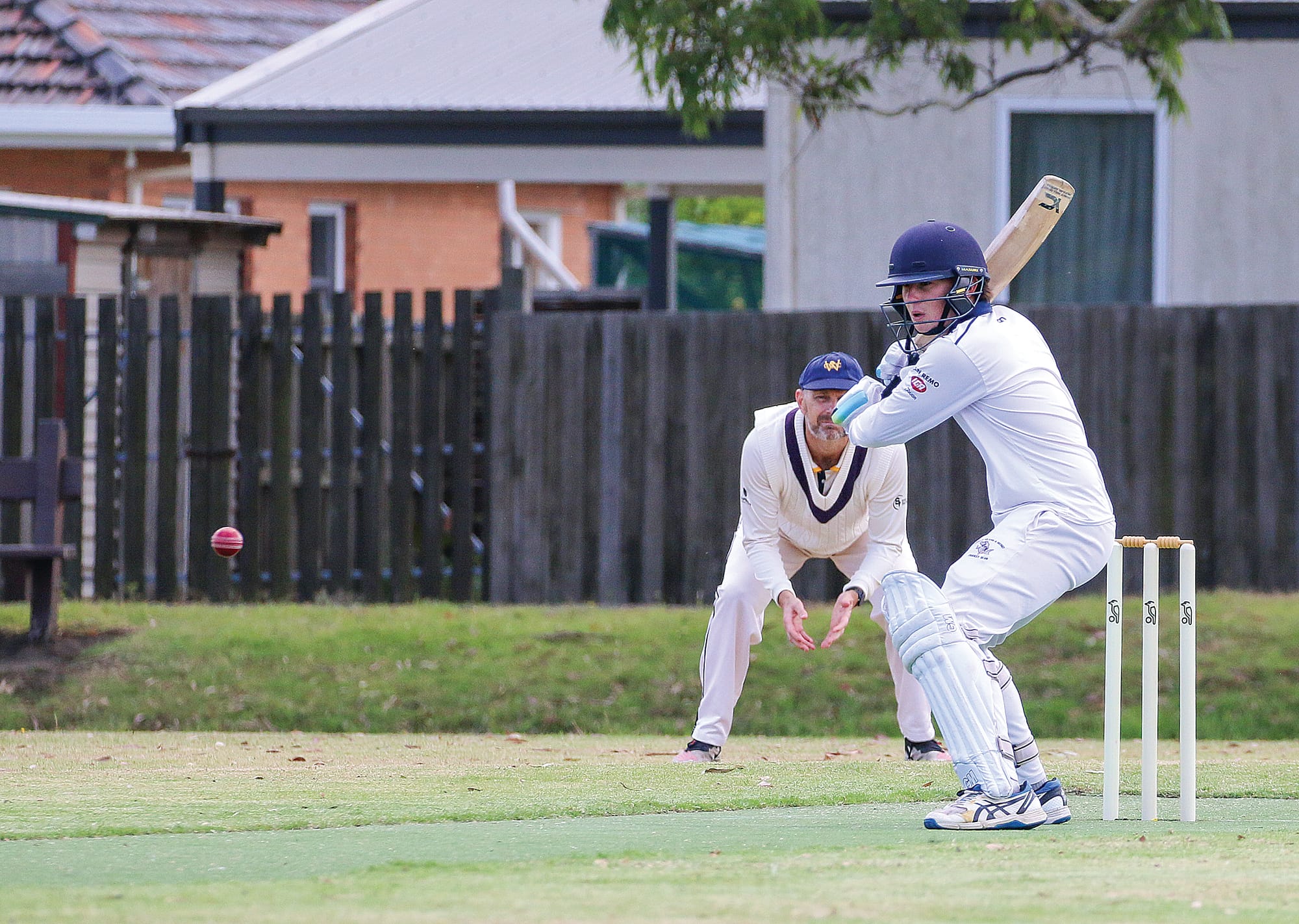 Phillip Island batter Heath Womersley sets up for the swing, making 40 runs for the day. ob36_1225
