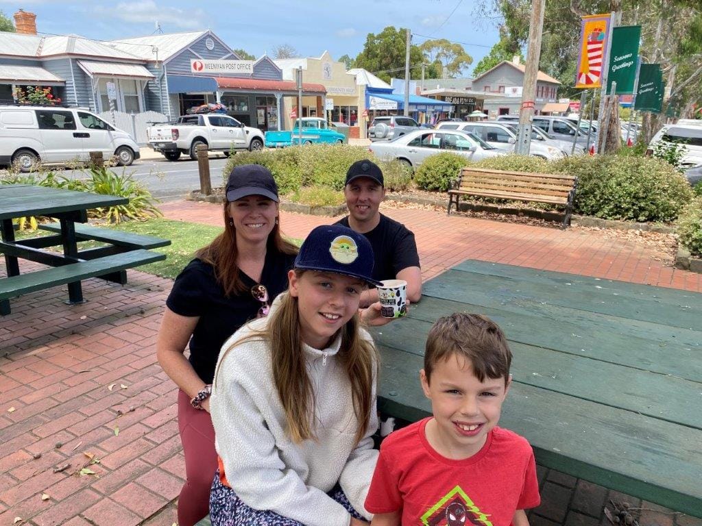 He’s seen more of Australia, and she’s seen more of Canada, that’s Tim Odokeychuk previously of Manitoba and wife Julie, with Neve and Cole stopping for ice creams after a visit to Agnes Falls where the water is still gushing over the falls.