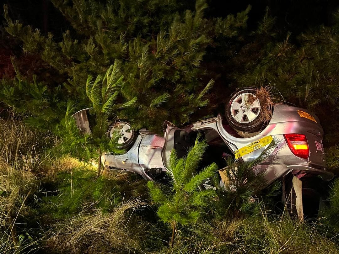 Emergency services attended to the scene last night with the local driver able to self-extricate after a fearful accident. Photo: Kilcunda CFA.