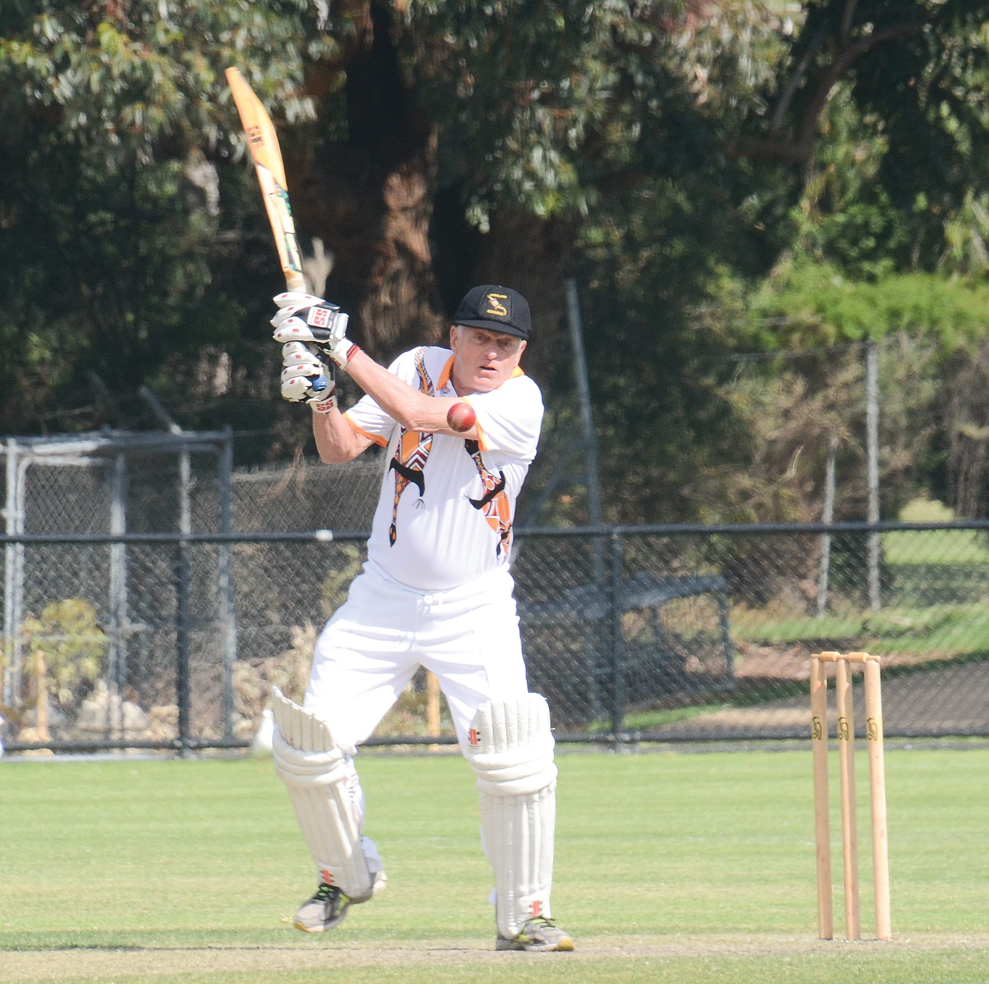 Goannas debutant, Anton De Vent from Moe, attacks the bowling on his way to 42 retired.