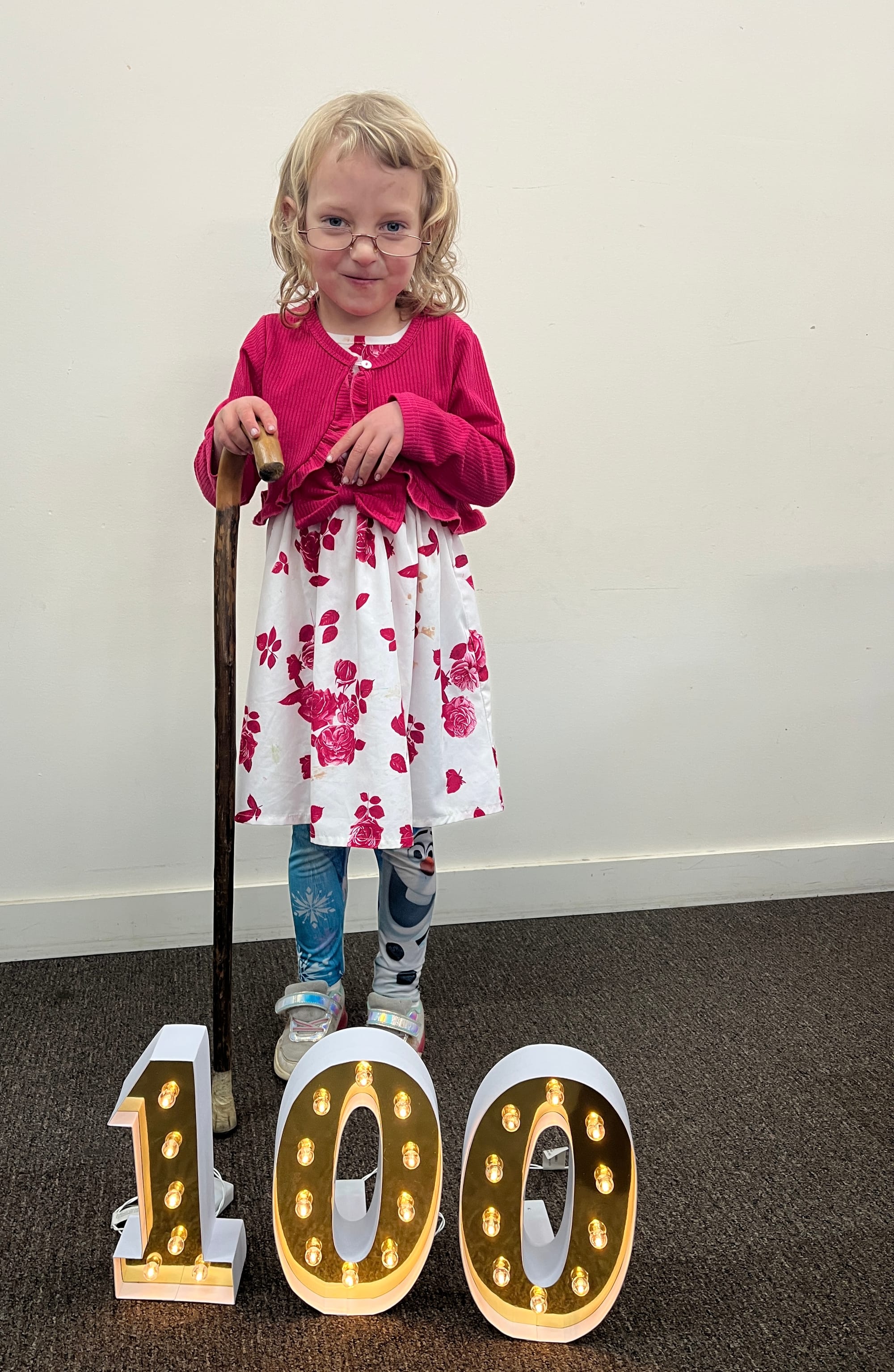 Lucy made it to 100 days of Prep with the aid of her walking stick.