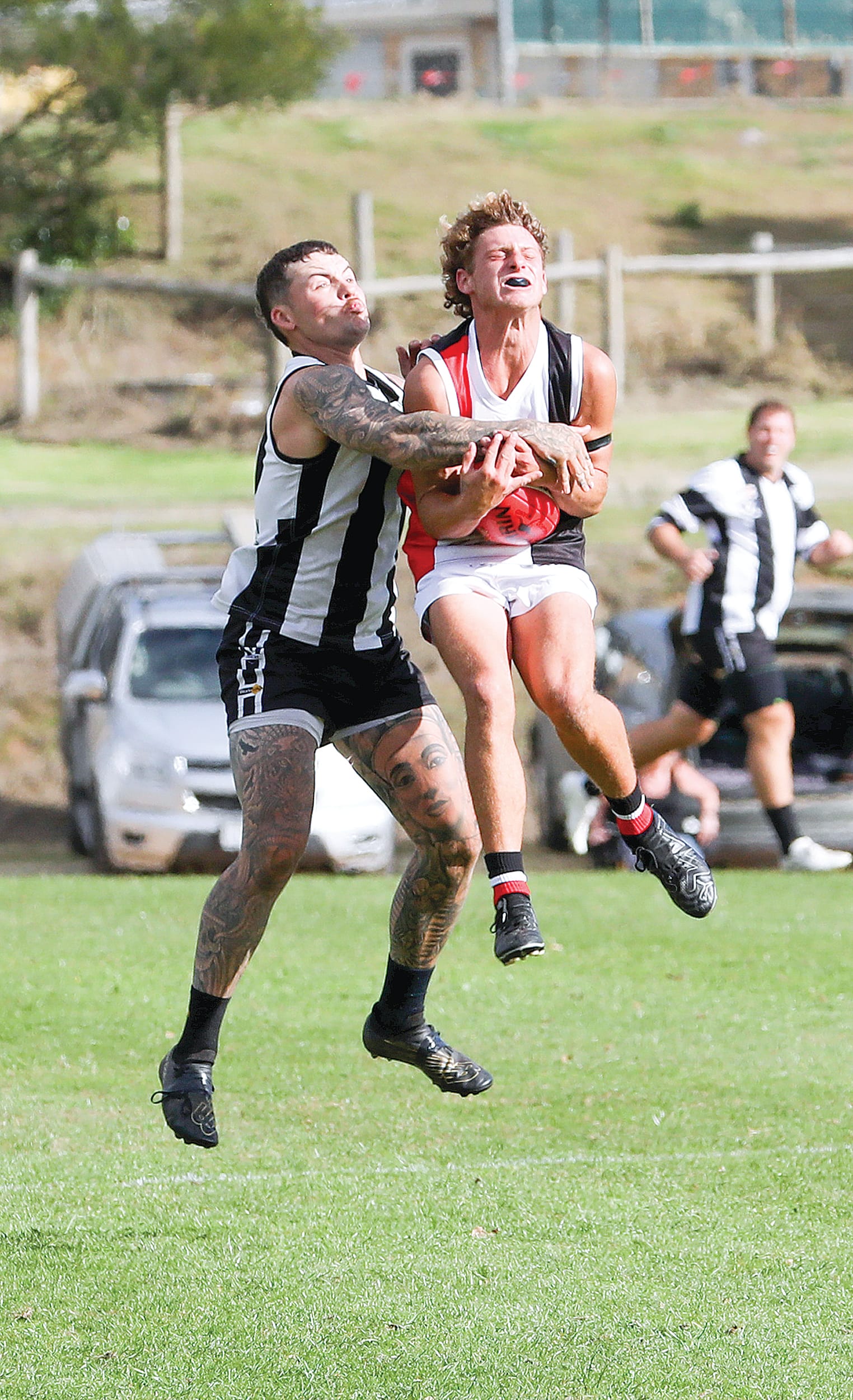 Julian Rovetto flies for the mark for Nyora.