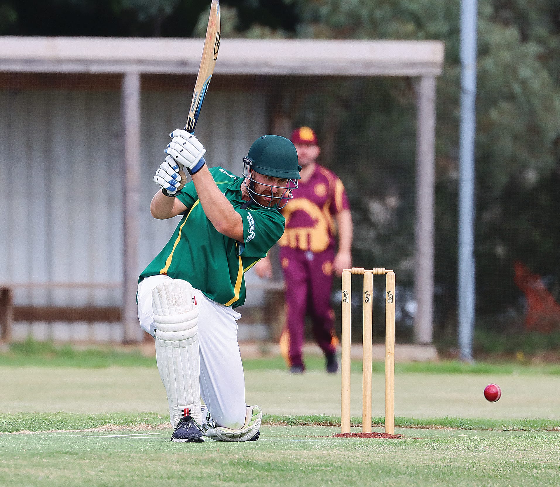 Leongatha Town’s Luke Bowman shows some aggression.