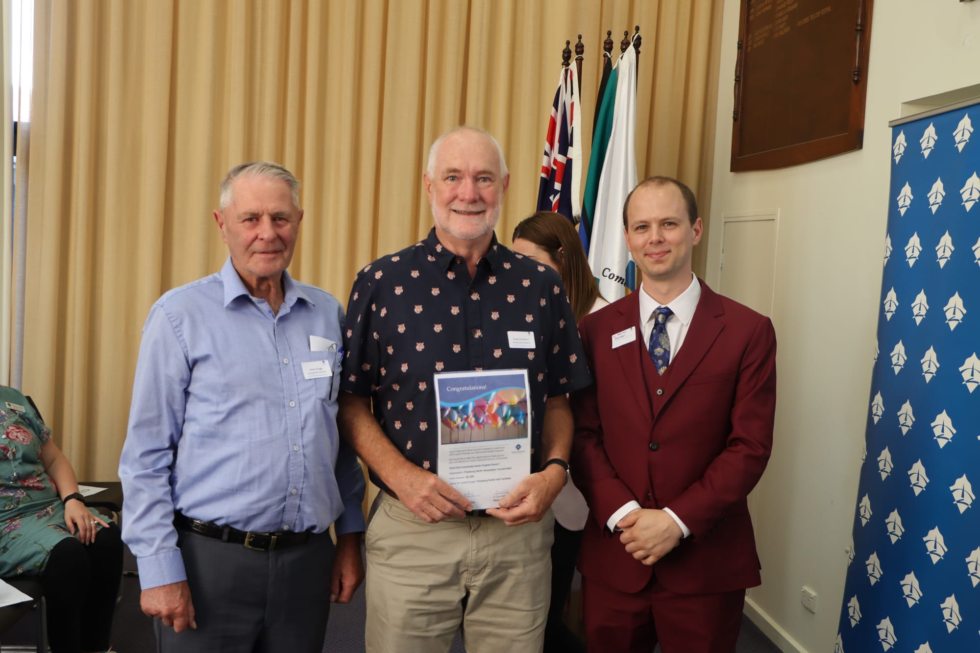 Poowong North Association's Noel Gregg and Greg Chambers with Cr Adrian Darakai.
