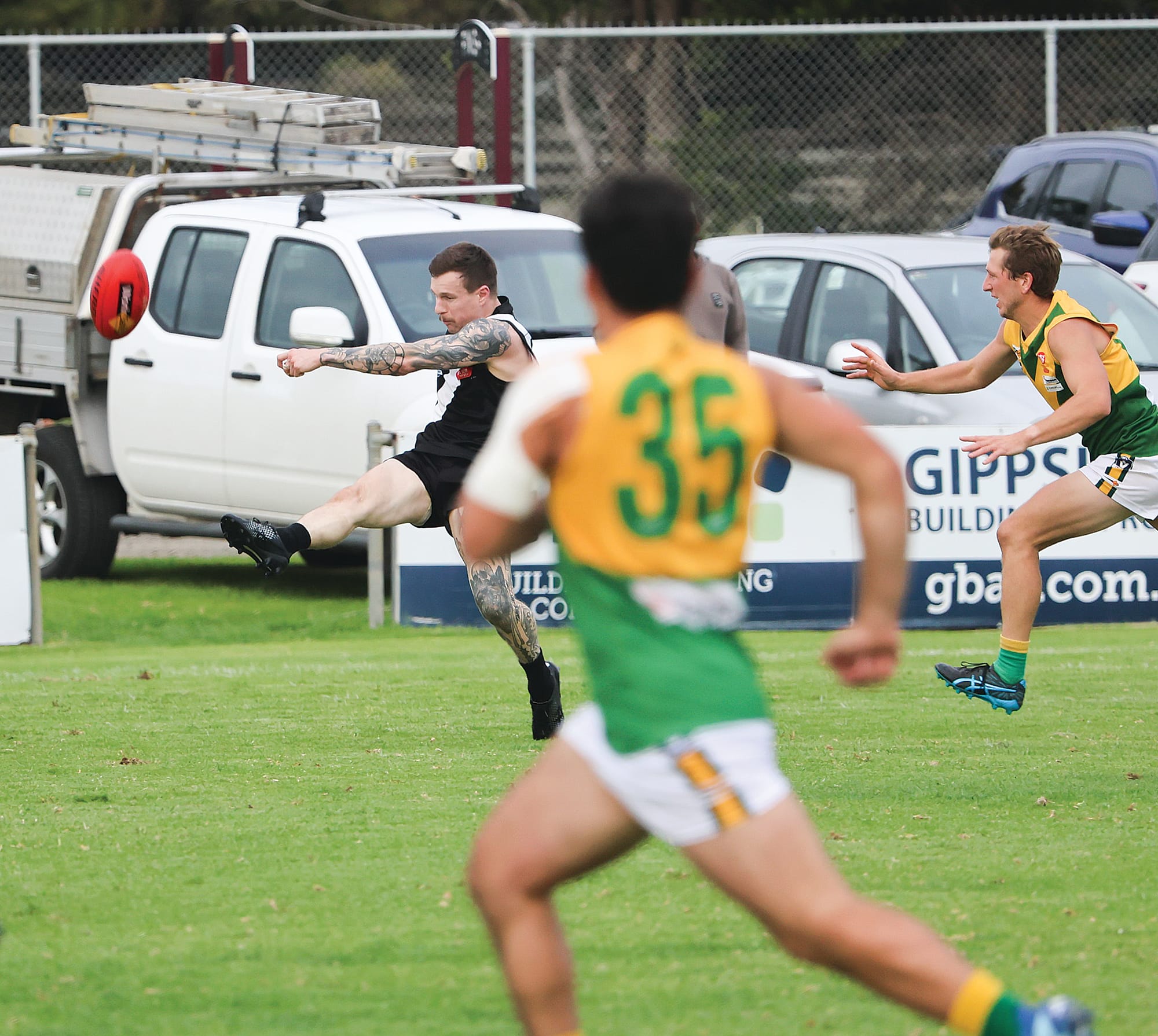 Dalyston’s Curtis Murfett kicked one of the best running goals you’d ever hope to see when he screwed one through while running the boundary to raise the Pie’s hopes of snatching it in the last quarter.