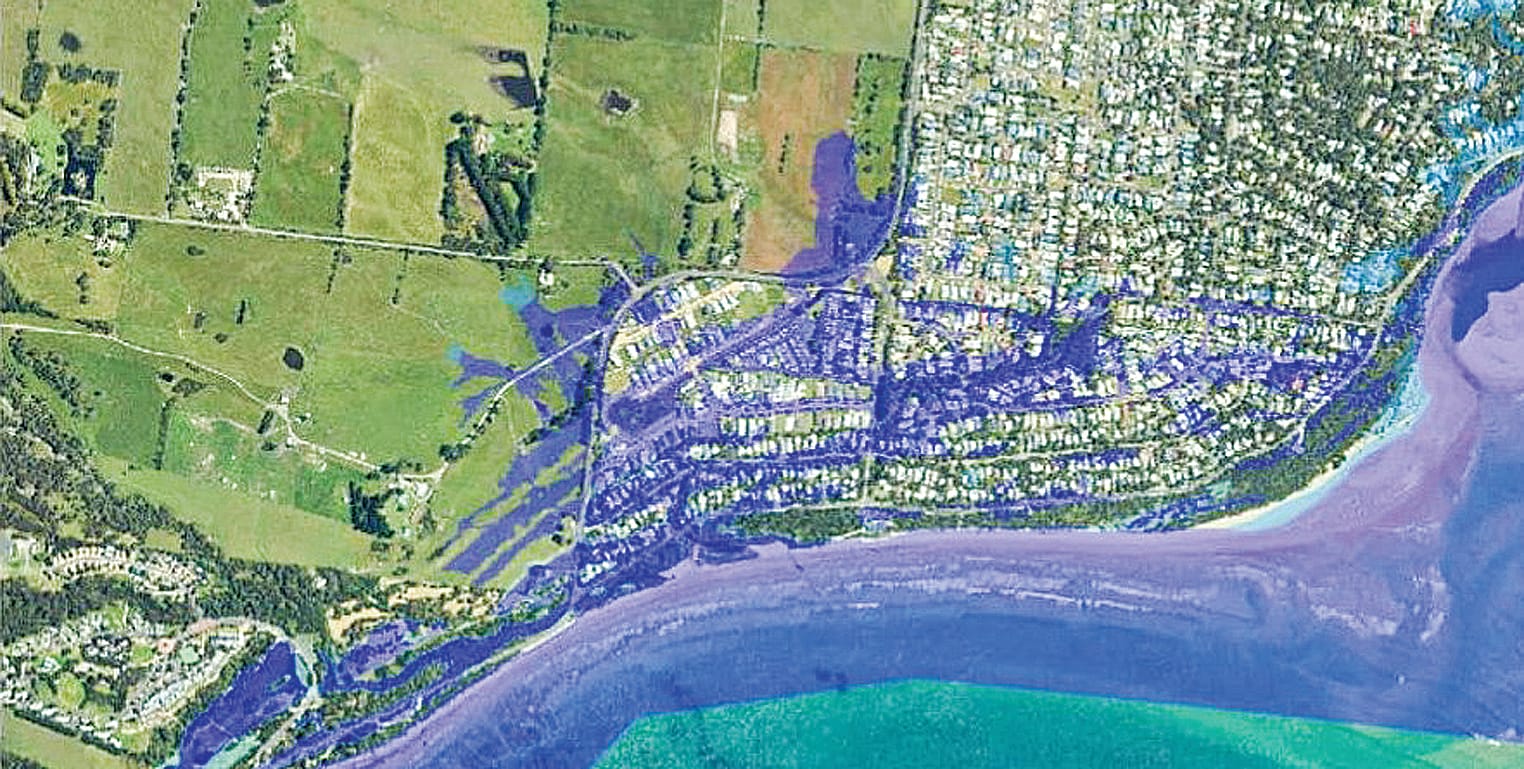 Without hard engineering solutions, parts of Inverloch around Surf Parade are at risk from storm surges and permanent inundation in the future.