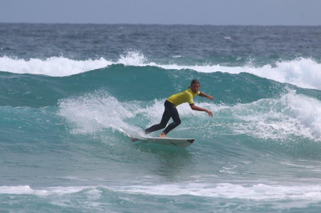 Toby Davies of the winning Crushers team in the PIBC Teams Challenge sets up a high-scoring cutback in challenging conditions at Woolamai on Saturday.