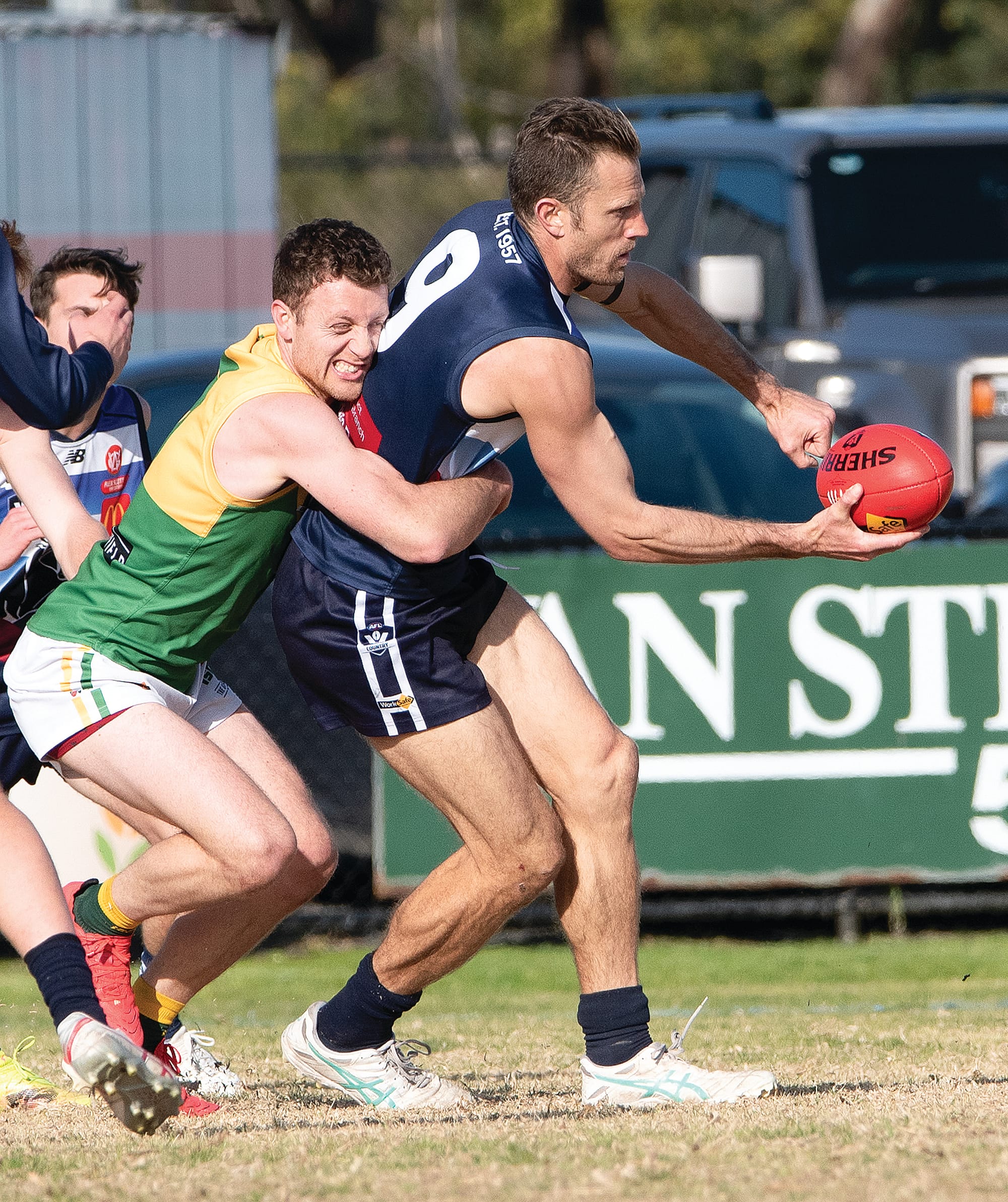 Travis Tuck remains cool under pressure to control the footy.