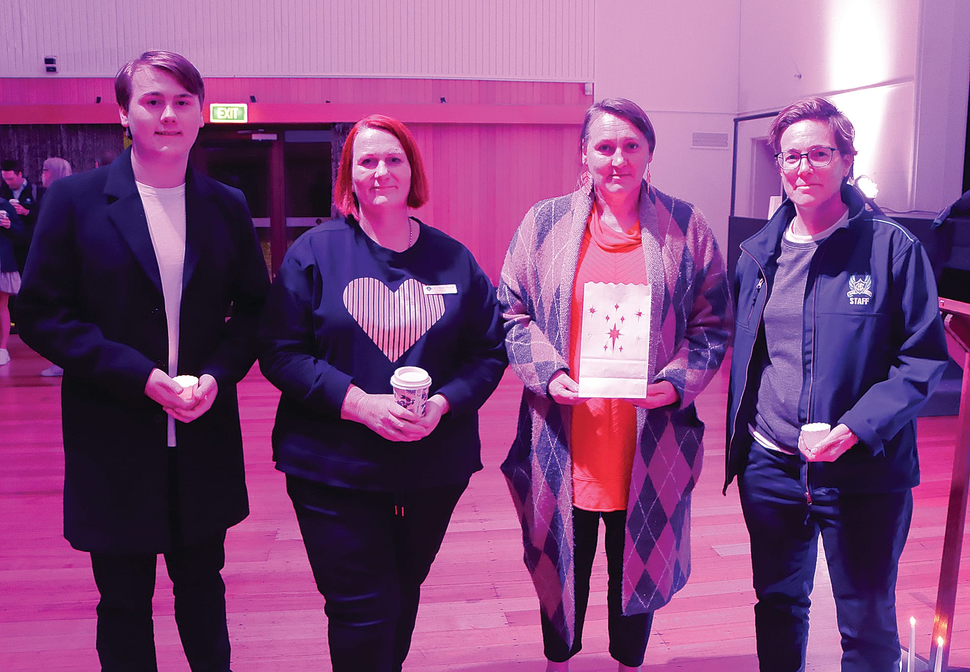 Xander and Bron Beach, Belinda Nicholls and Nicole Creaser at Wednesday night’s vigil. A15_1925

