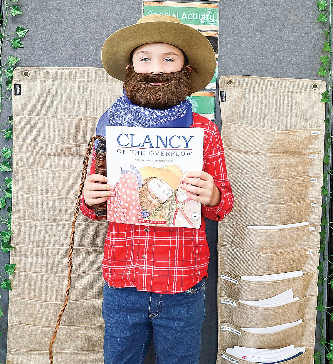 Clancy Hatch dressed as a book character with a similar name.