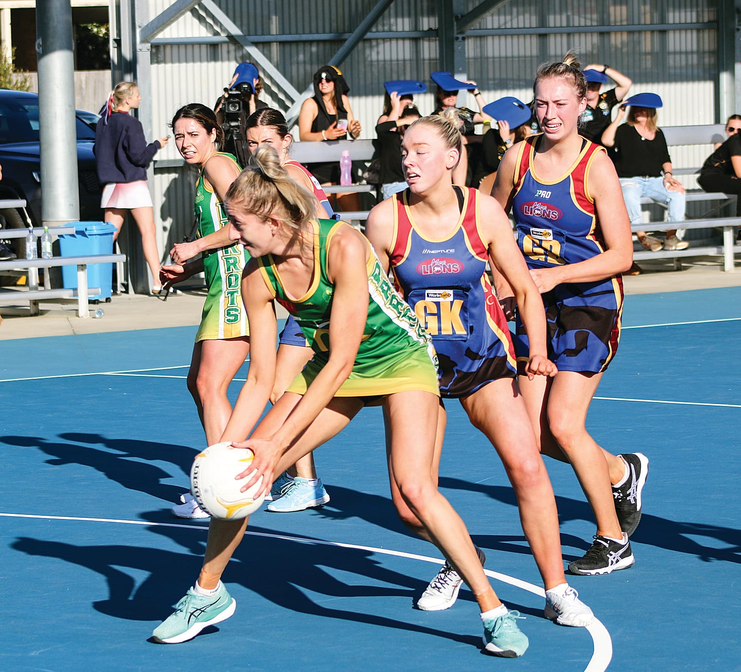 Goal Shooter Jess Edgar has the ball in hand for Leongatha during her impressive qualifying final display. A39_3522