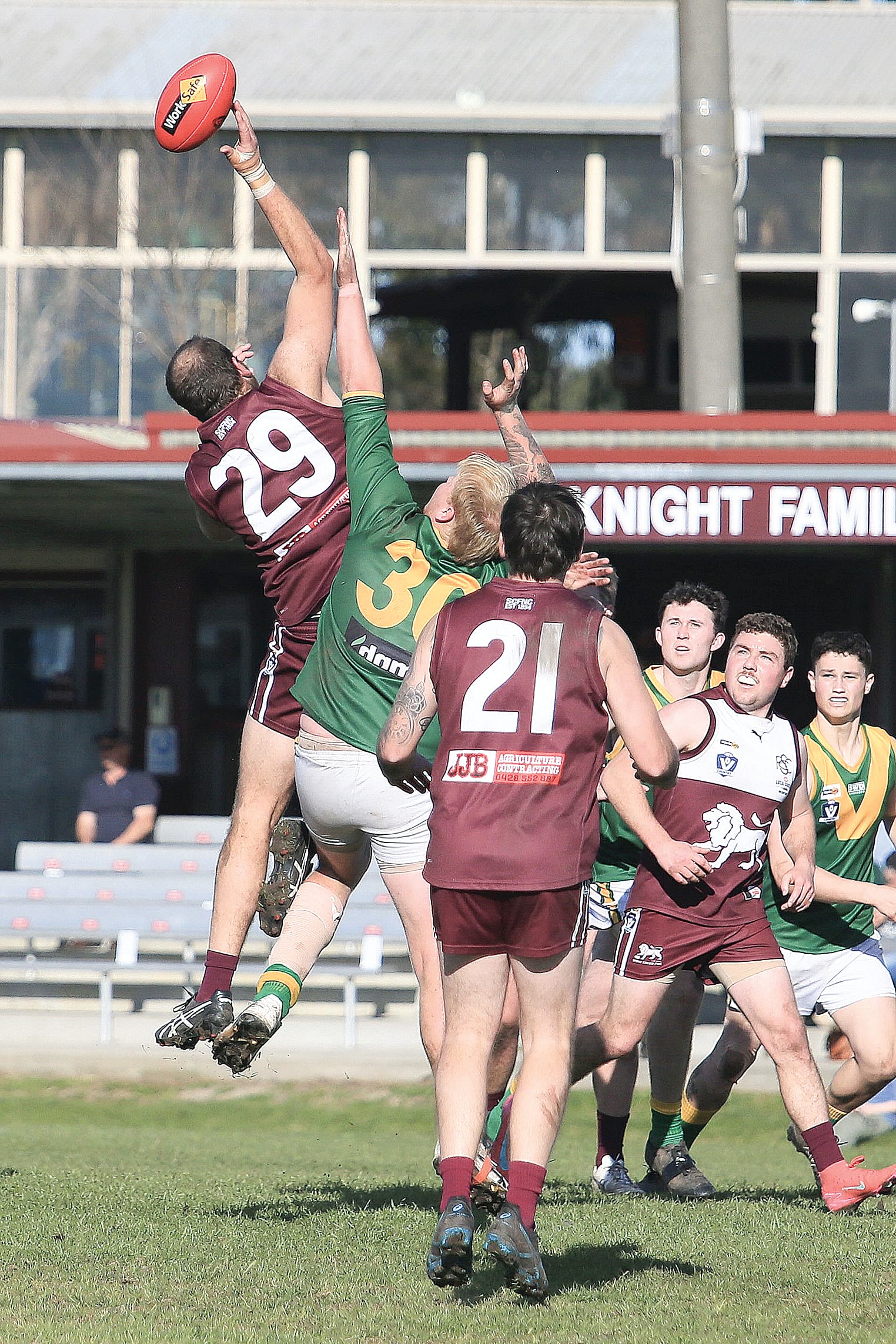 Stony Creek flies up to contest the ball.