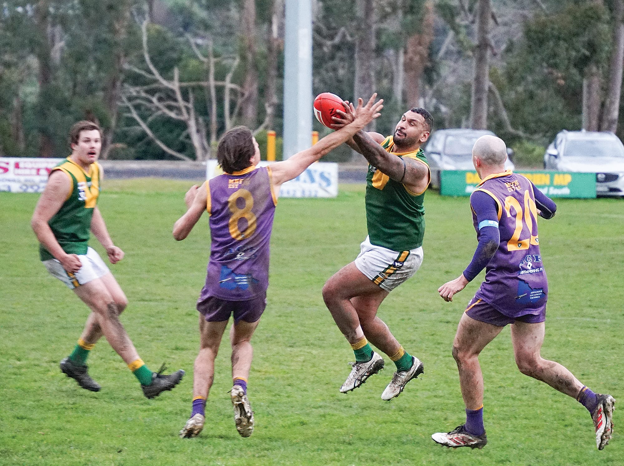 The Tigers’ Beau Peters contests the ball. ns22_3025