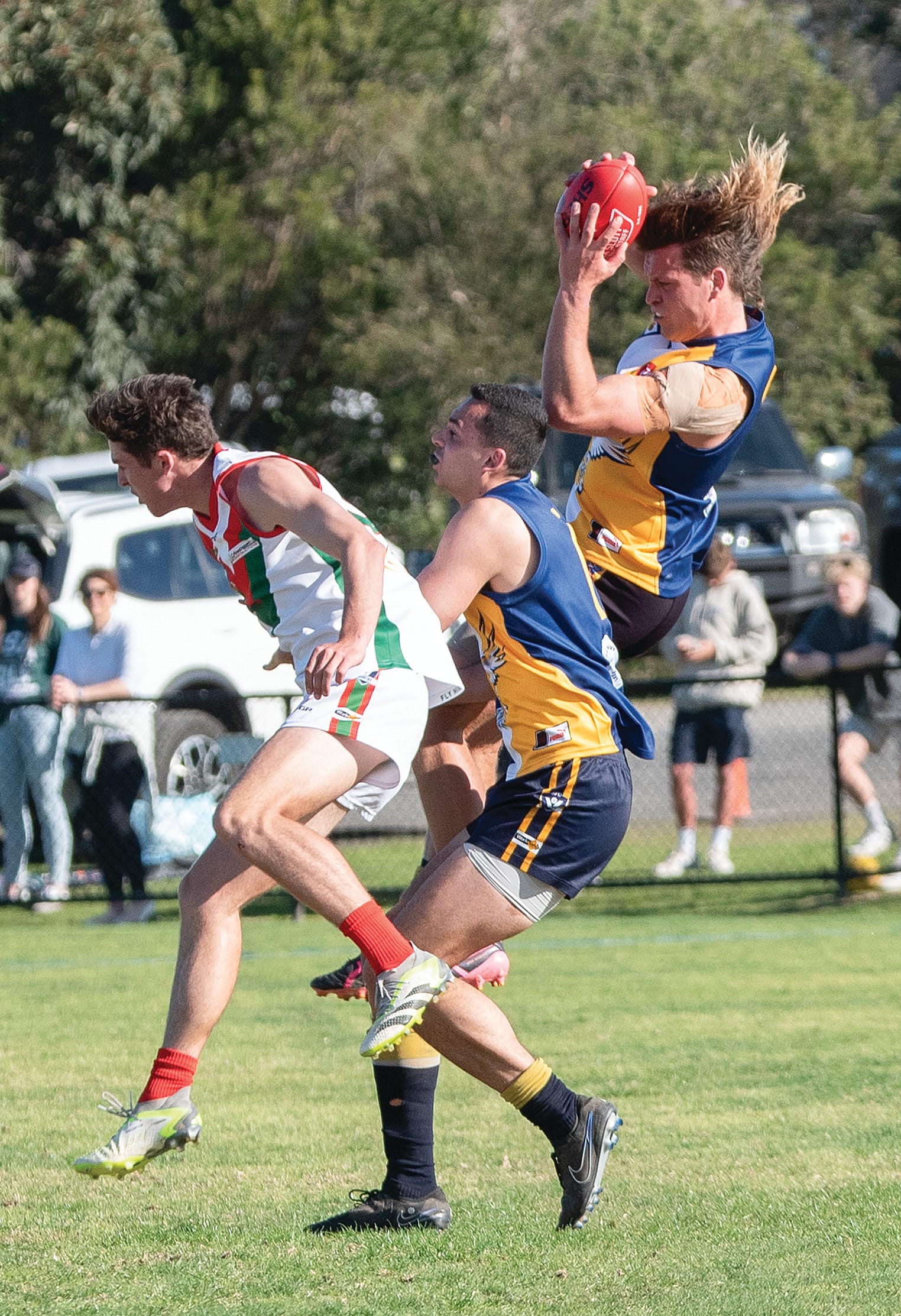 Xavier Hughes takes an impressive mark in the Elimination Final on Sunday. 