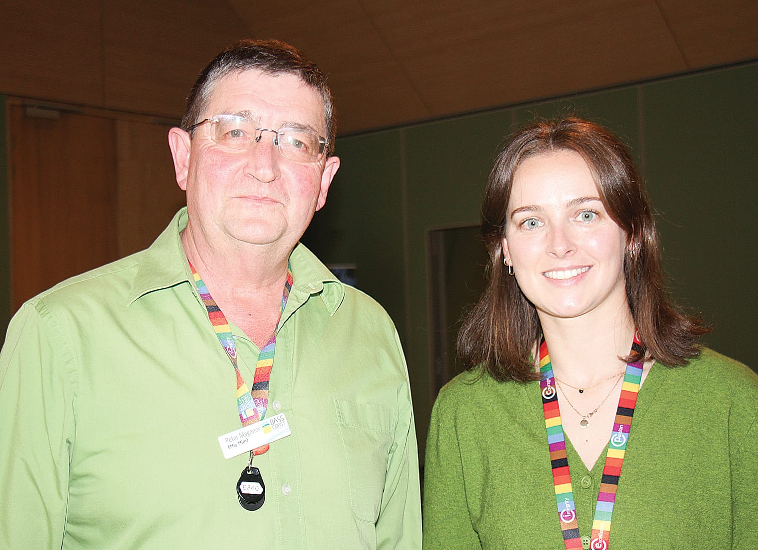Peter Maganov Environment Program Co-Ordinator with Talia Newton Climate Emergency Project Officer for Bass Coast Shire at the Regional Circular Economy Summit in Cowes. B18_2325