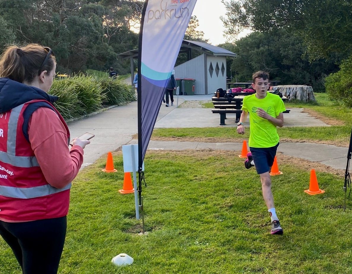 Twelve-year-old Ben Bellairs of Inverloch was first across the line in the Inverloch parkrun on Saturday in a time of 19.20.