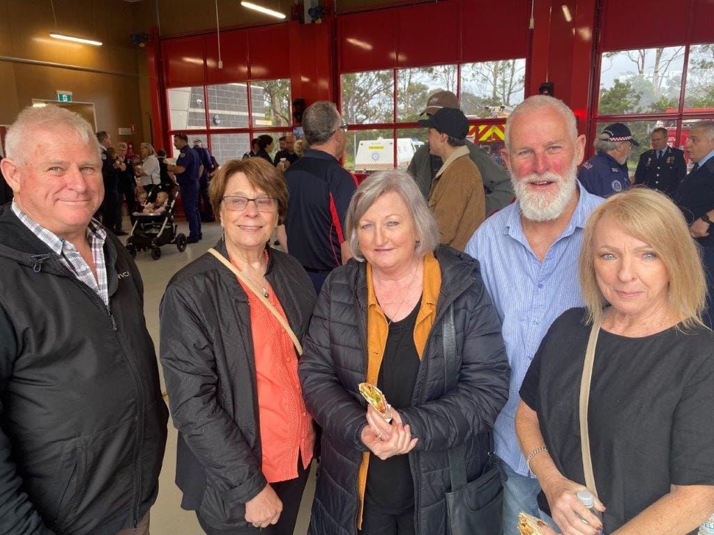 All with family history in the Phillip Island CFA; Noel Burrell, Lyn Patton, Debbie Burrell, Gordon Burrell and Jenni Burrell, attended the fire station opening on Saturday.