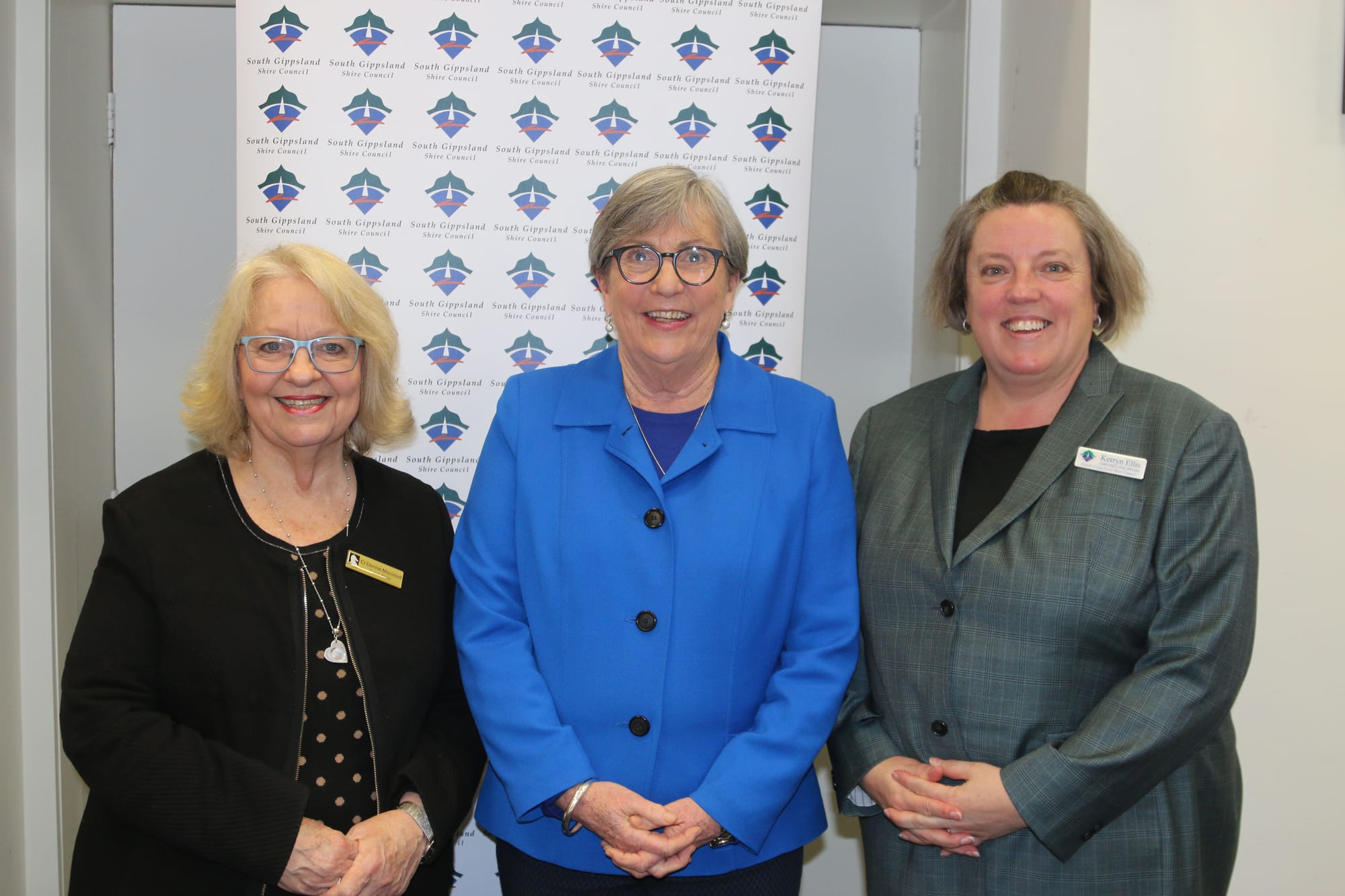 Denise Massoud, president of Victorian Local Governance Association, South Gippsland Shire Council mayor Mohya Davies and council CEO Kerryn Ellis.

