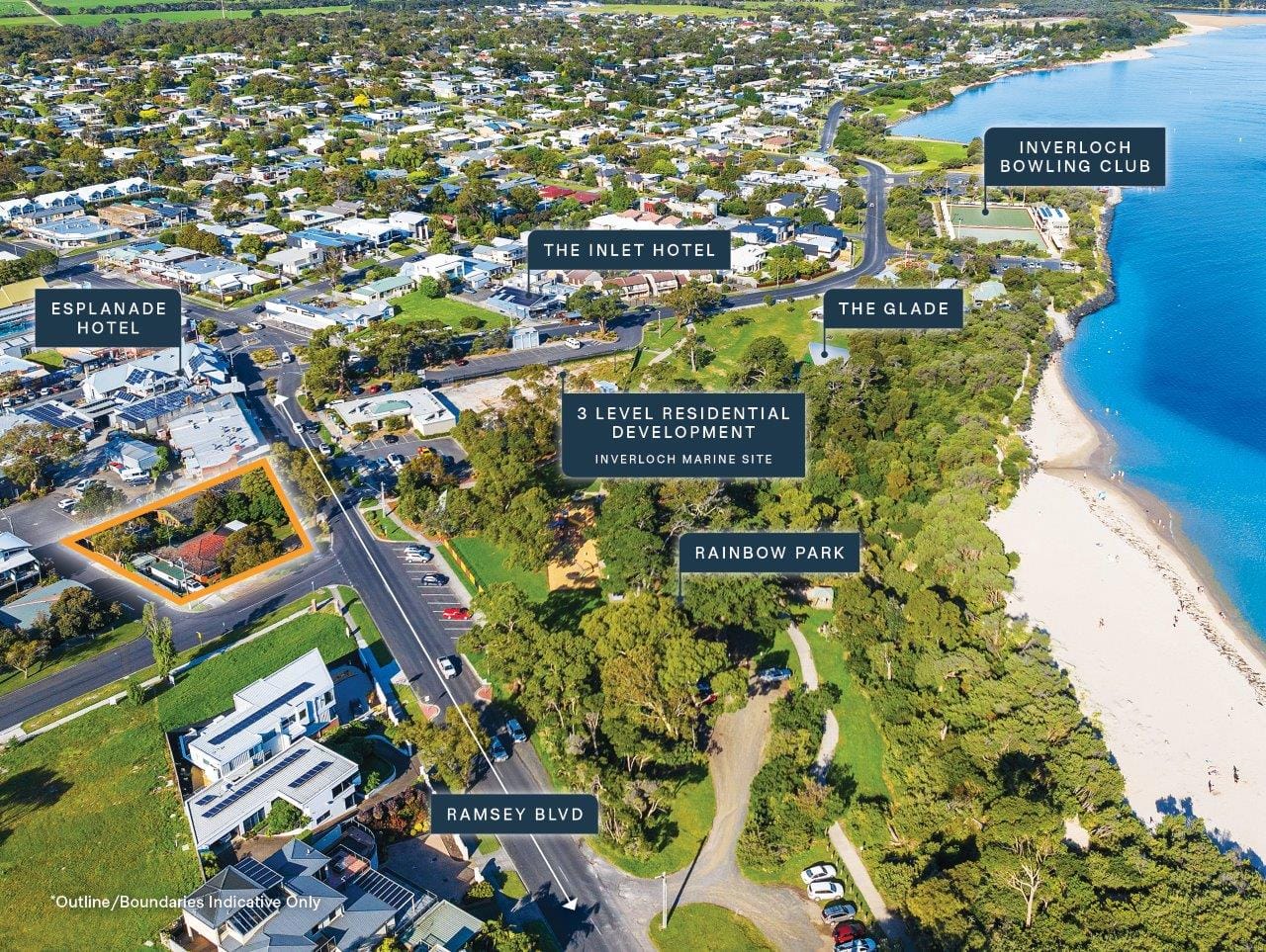The property is superbly located, near the centre of the Inverloch commercial district, opposite parklands and the foreshore.