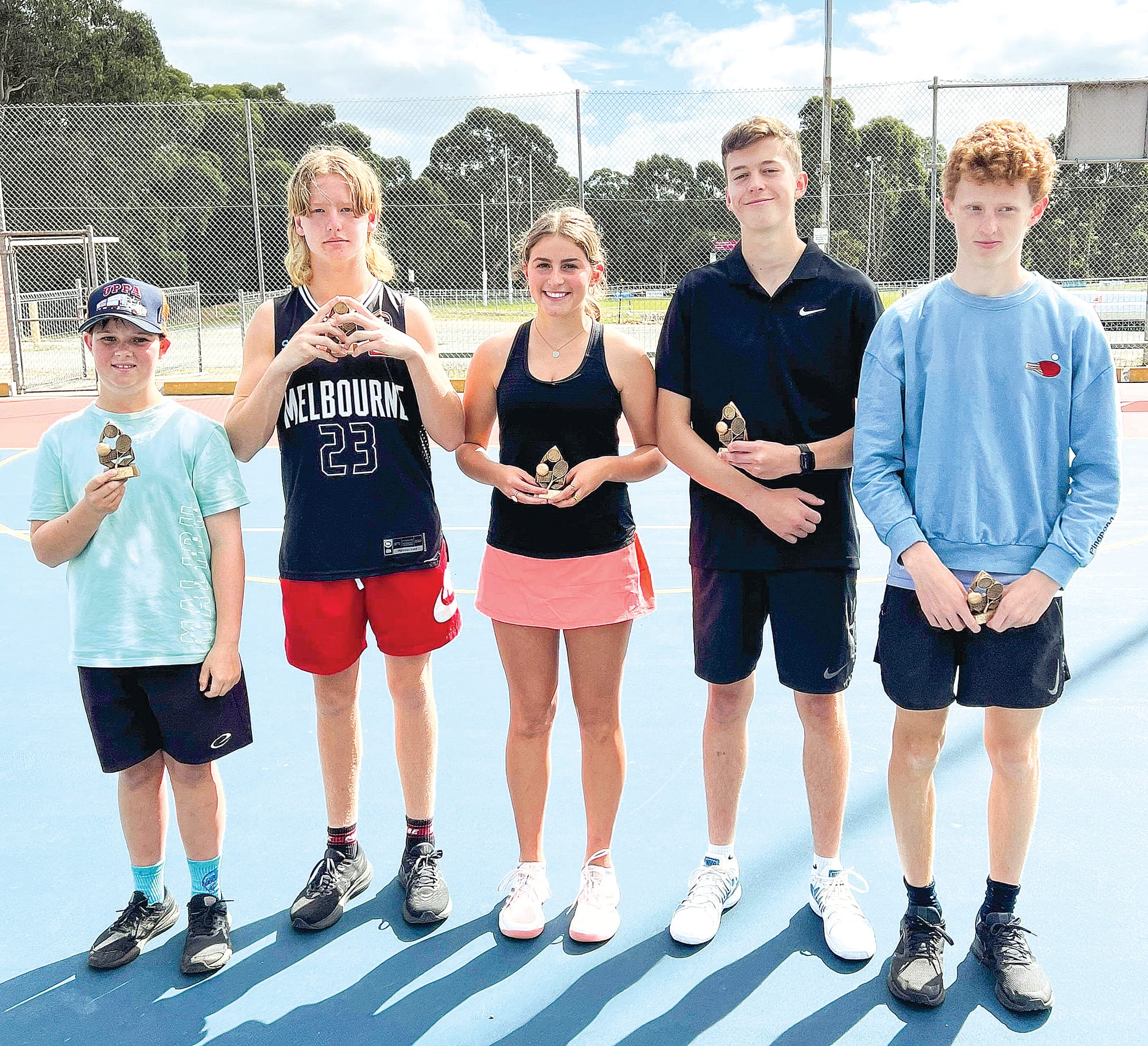 A Grade Runners up: Leongatha Nadal (L-R) Zak Dowel, Max Sheahan, Sophie Kreutzberger, Tom Piasente and Finn Dunn.