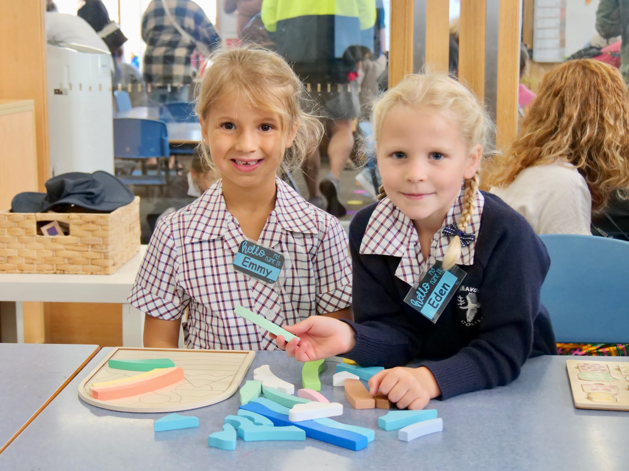 Emmy and Eden, ready to embark on their academic adventure, exploring their new classroom on the first day of prep.