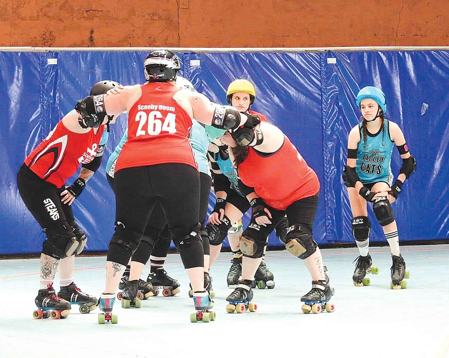 Practice makes perfect for the Roller Derby squad members as they fine tune their skills and tactics before competition.