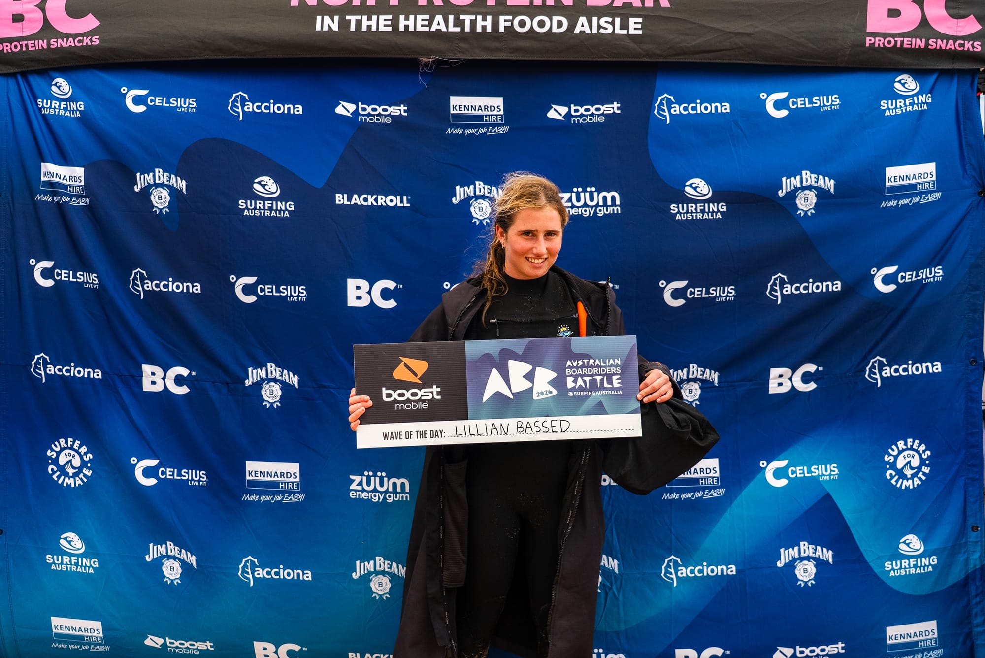 Boost Mobile Wave of the Day awarded to Lilian Bassed at PIBC. Photo Credit: Noah Clifford / Surfing Victoria. 