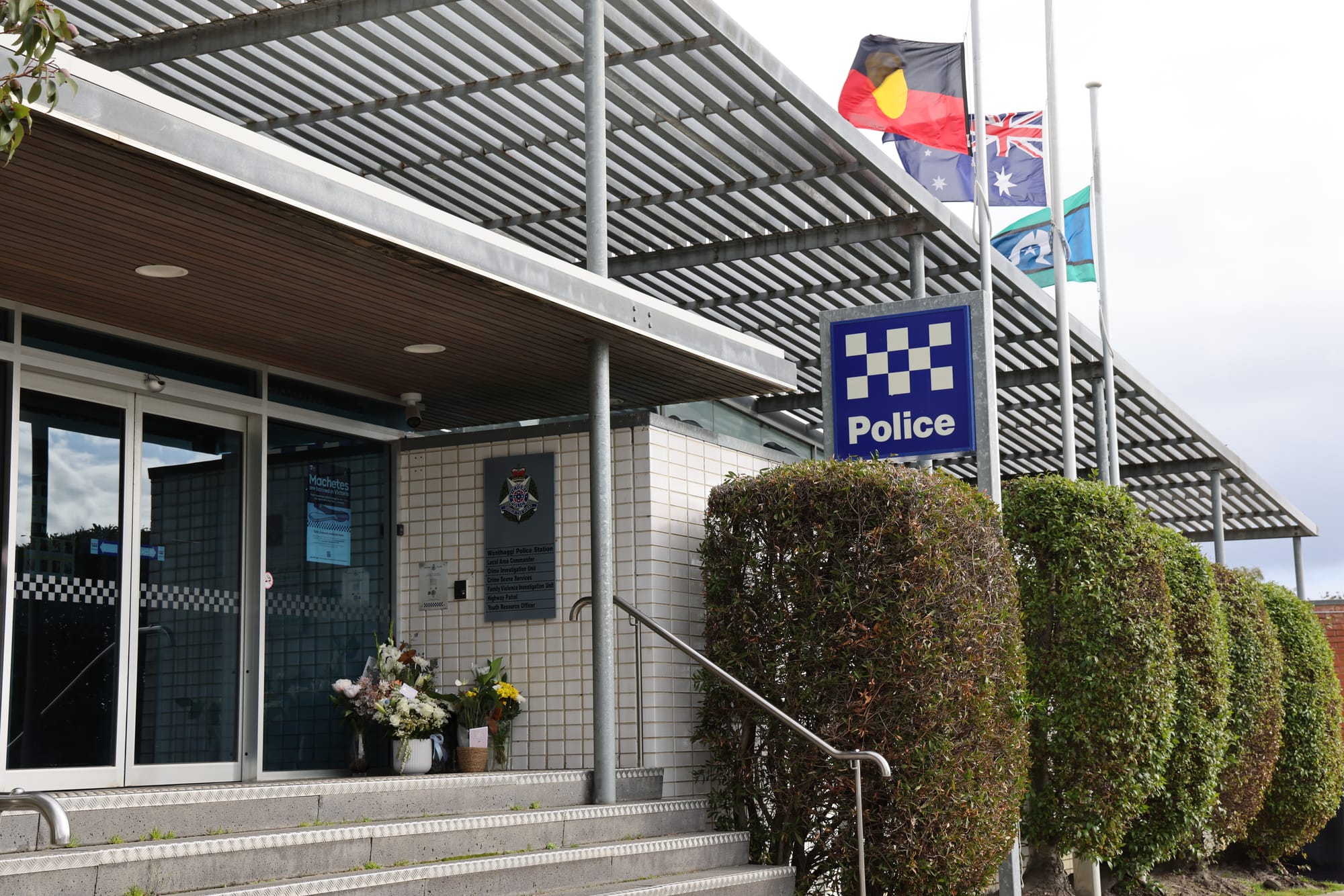 Flowers line the entrances at stations across the state