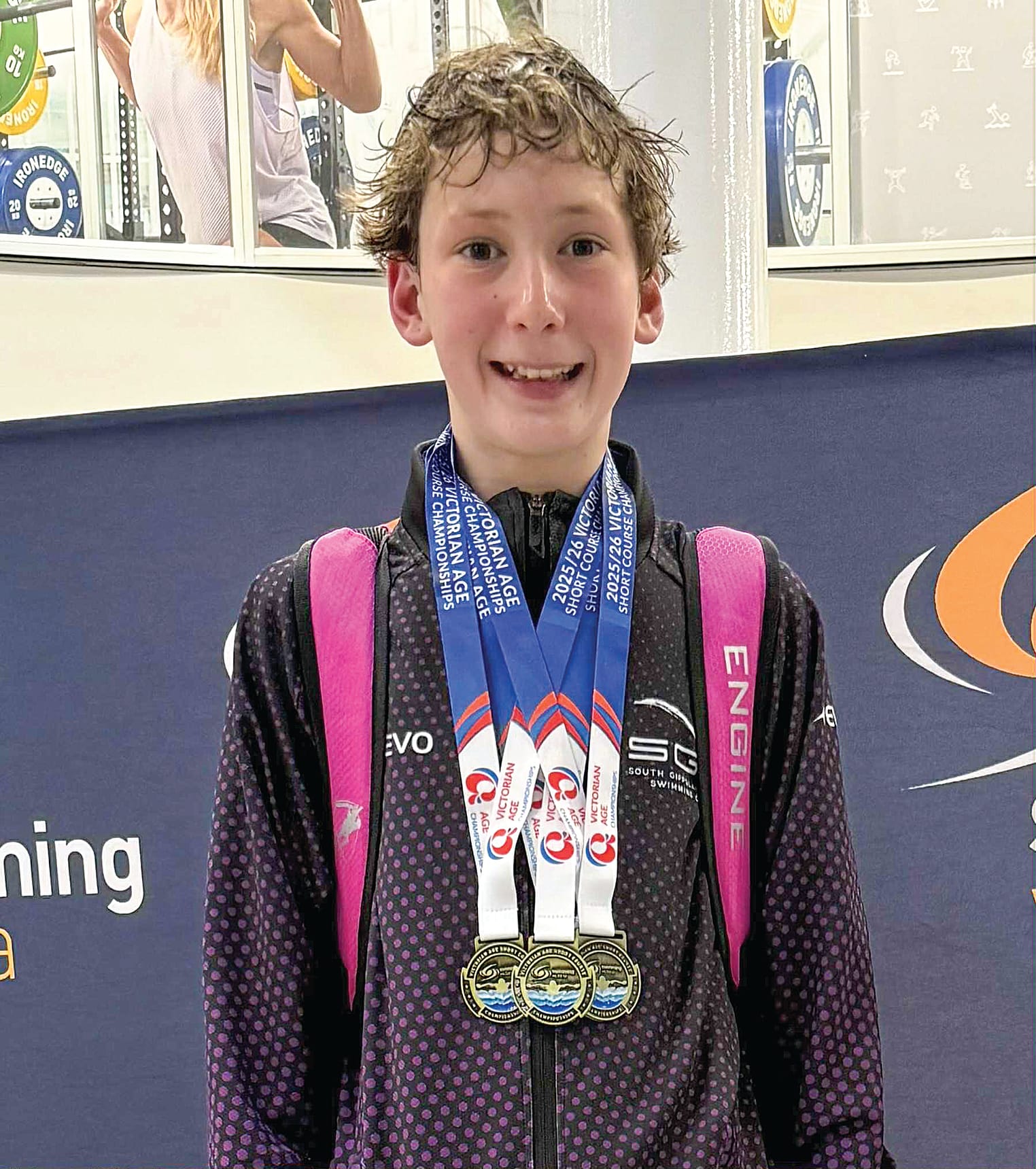 Levi Jarrett with his medals from night one. 