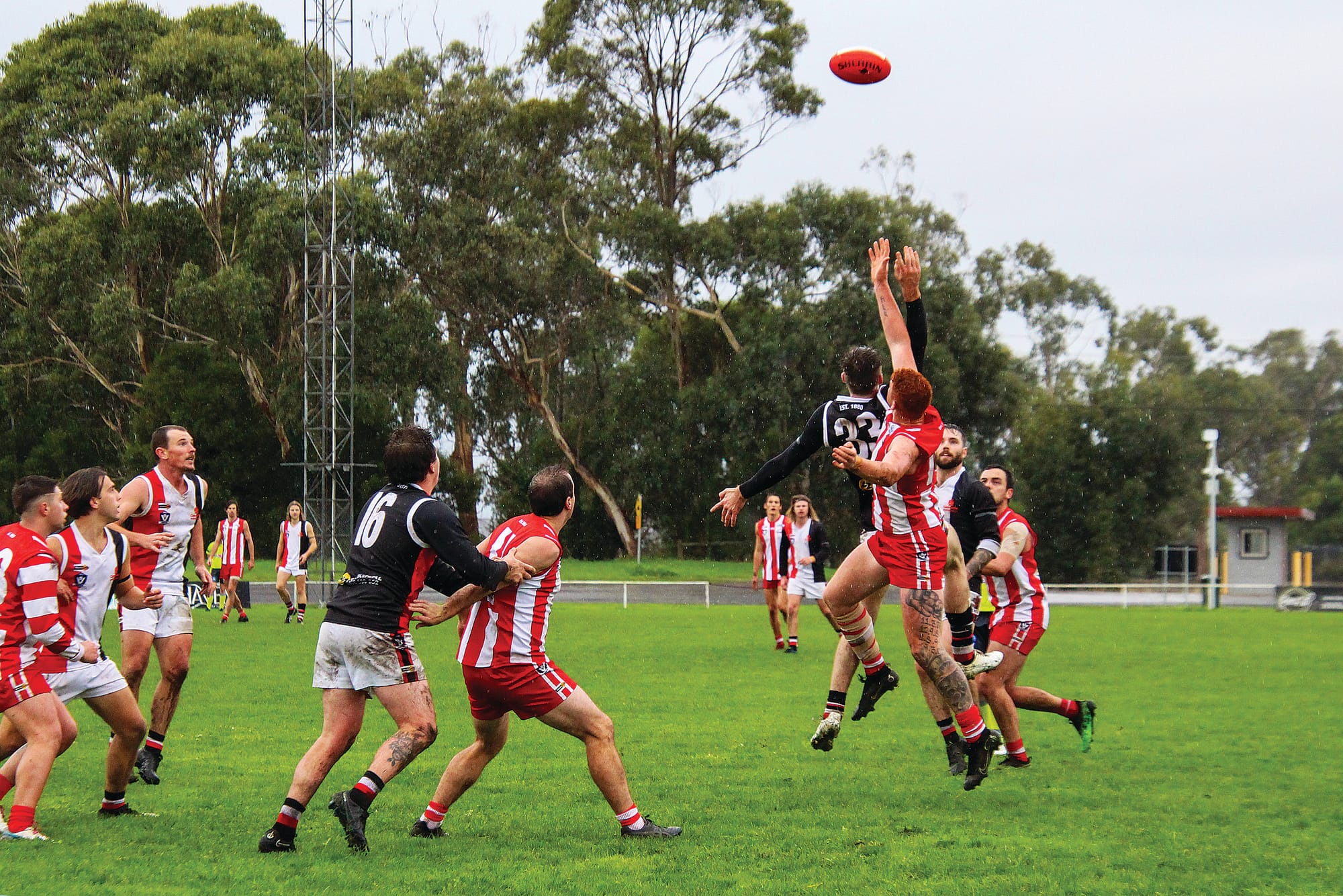 Travis Stewart goes up in the pack.