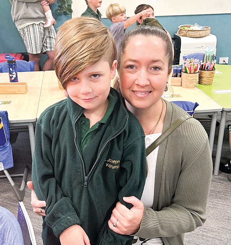 Alfie in class as his first day as a foundation student at St. Joseph’s Primary School, Korumburra with Mum, Jade. 