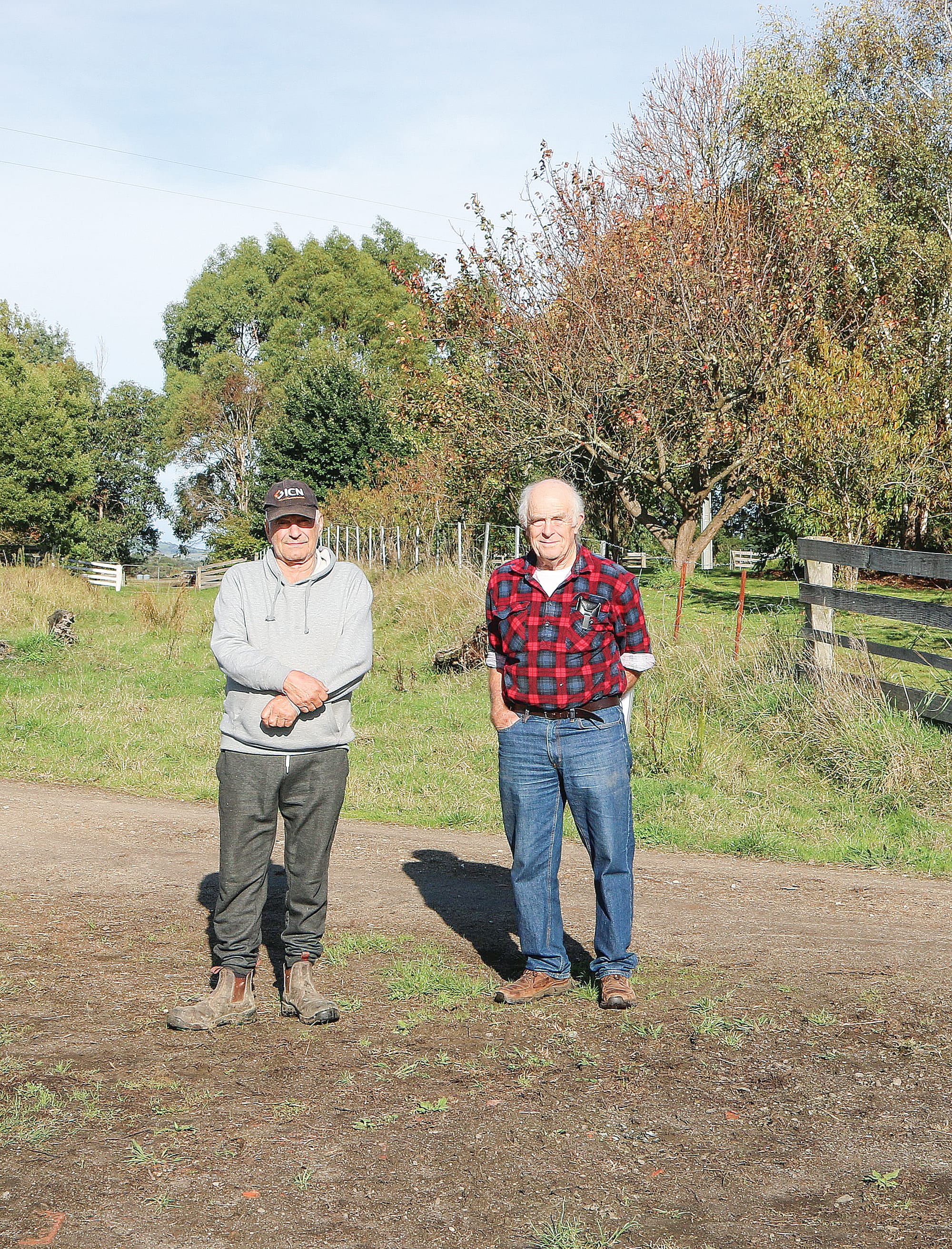 The proposed Gippsland Odyssey Trail runs only 10 metres from David and Marie Trigg’s home and will impact on their lives and their livelihoods if it goes ahead. Pictured is David Trigg with Peter Brown. 

