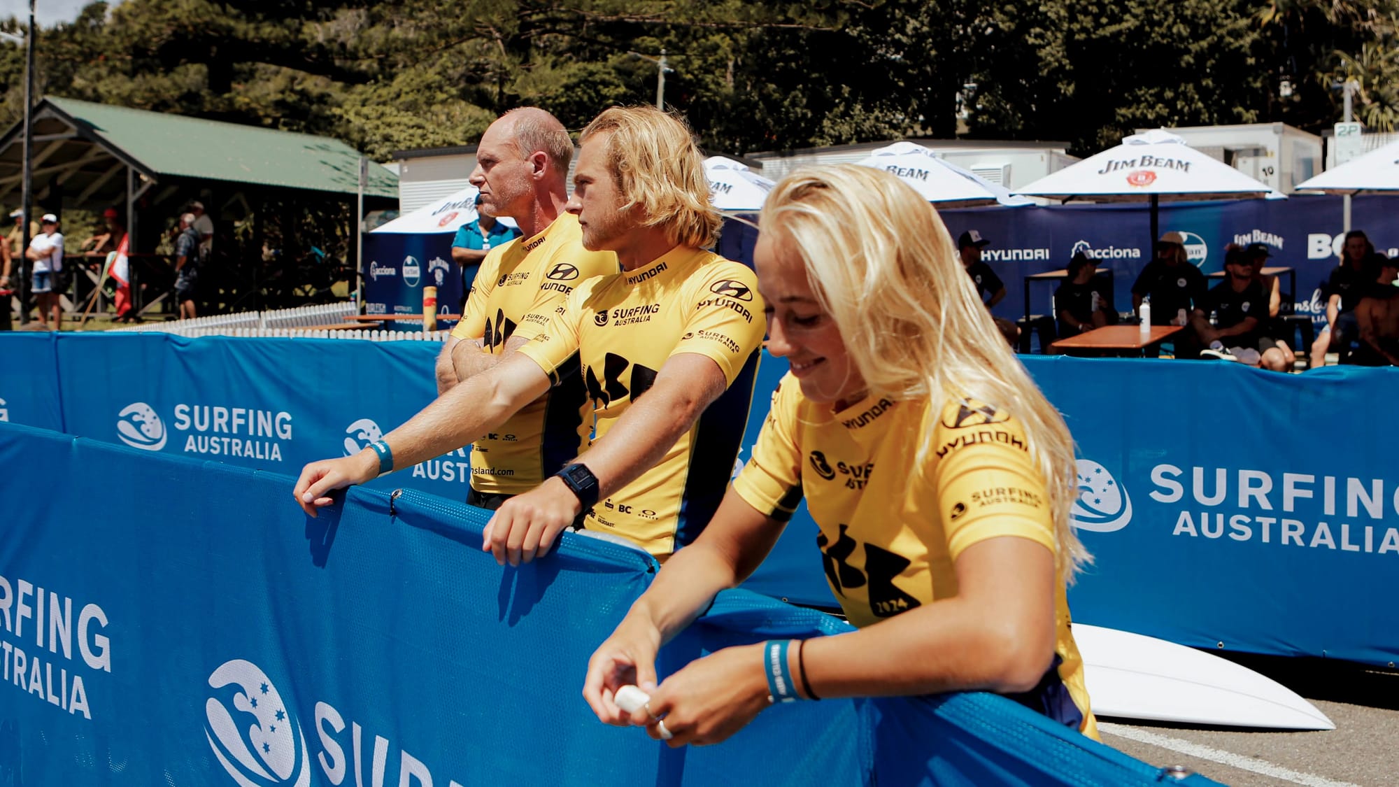 Team Captain and Senior Ash Easton, Junior Tate Russell, Womens Sage Goldsbury. Photo: Billy La Pope - Quiksilver. 