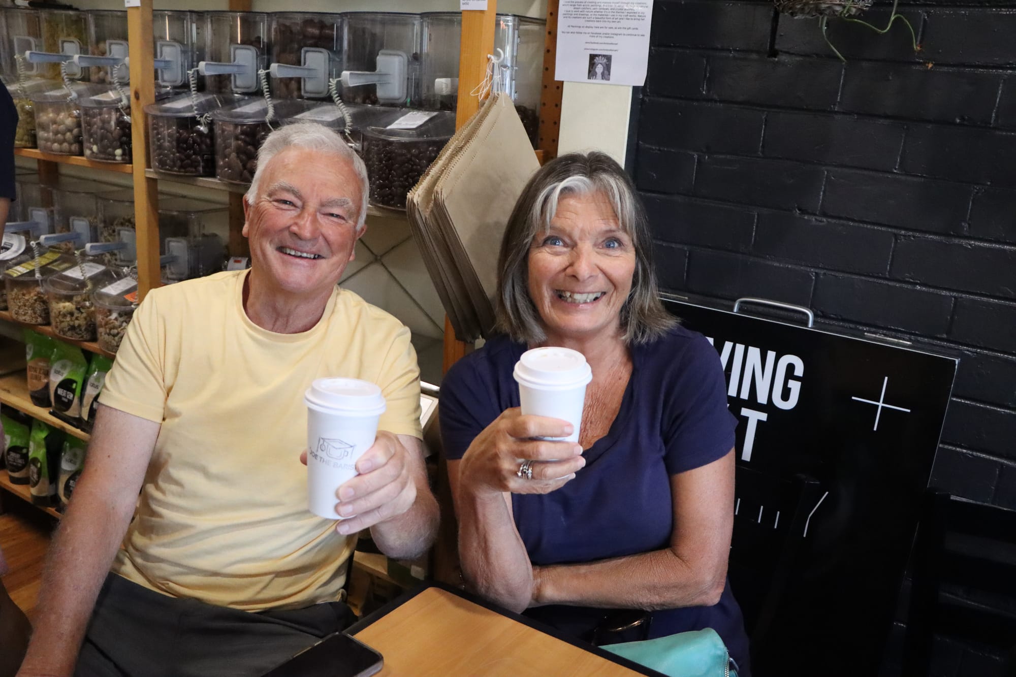 Roger Gill and Sharon Morgan are delighted with the availability of a morning coffee.