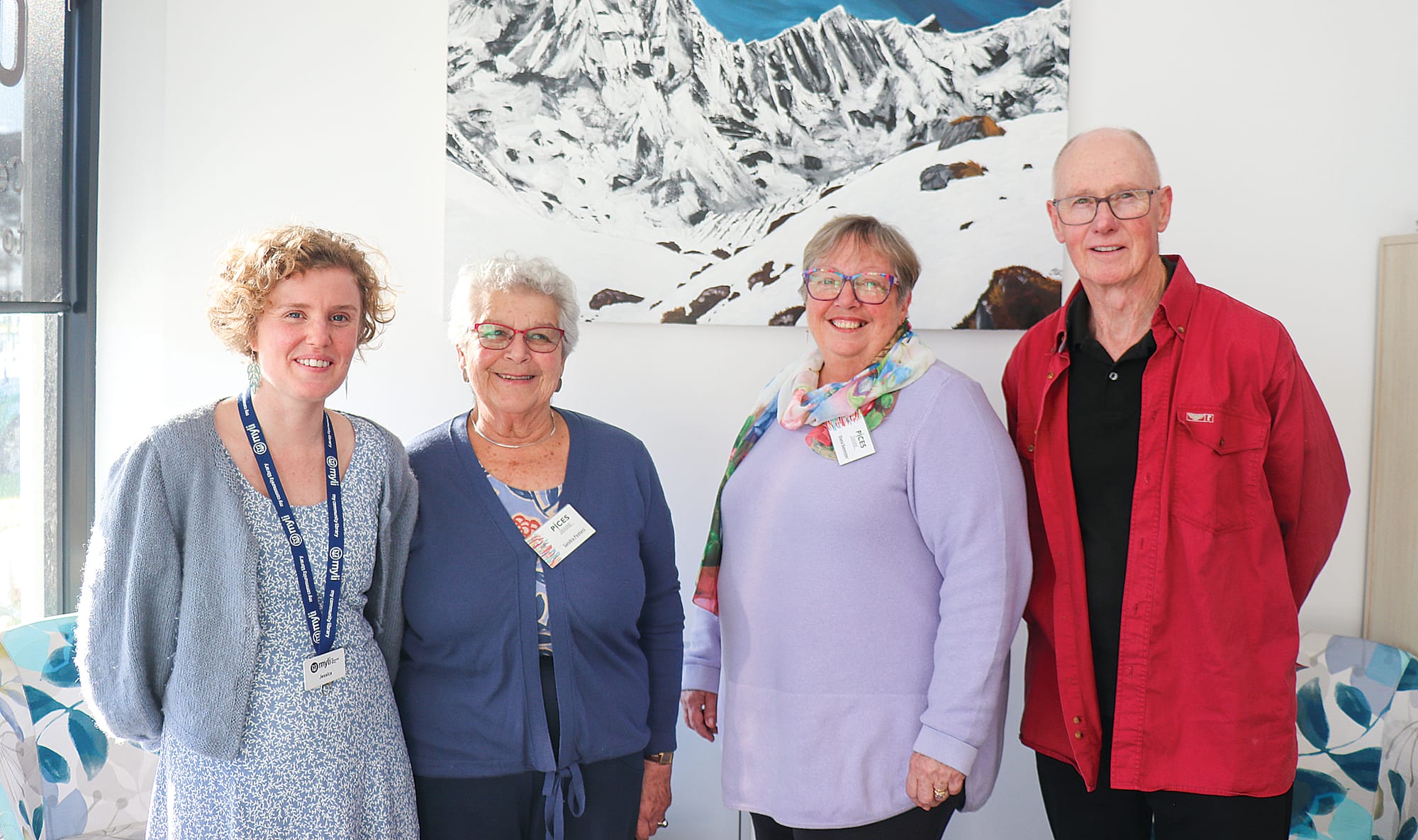 Jessica Berry, Sandra Peeters with Diana, and Paul Bannister at the PICES Myli Art Exhibition launch. Z21_3123 