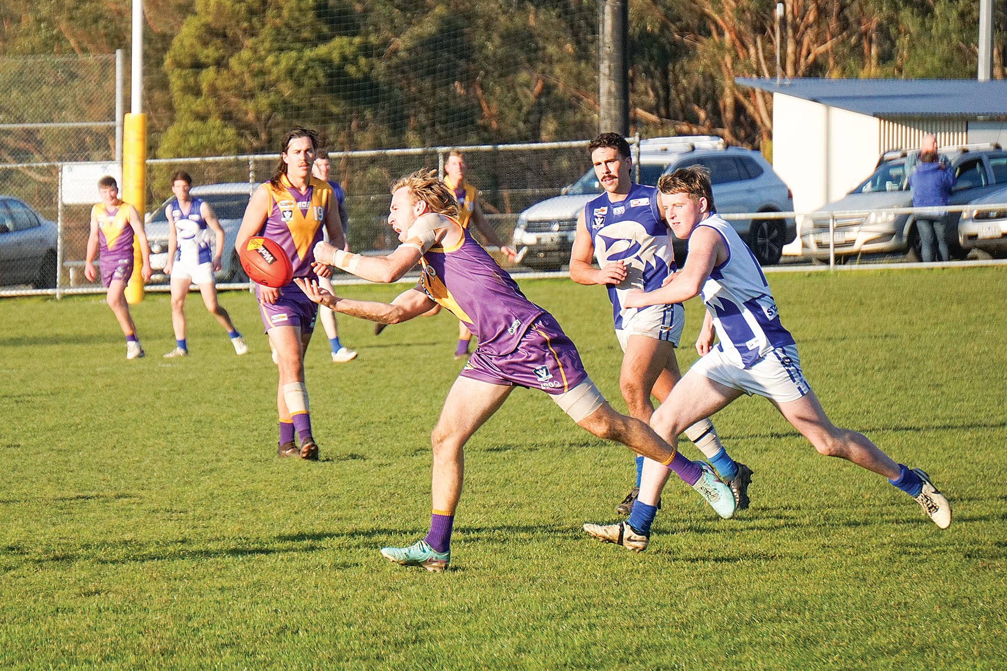 Hudson Kerr hand balls out of danger. ns04_2824