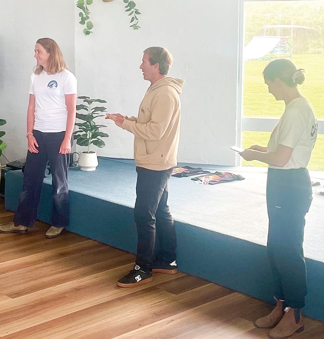 Emily Scott (Secretary), Glyndyn Ringrose (Surf teacher) and Jo O’Reilly Stubbs (PIBC Treasurer). 