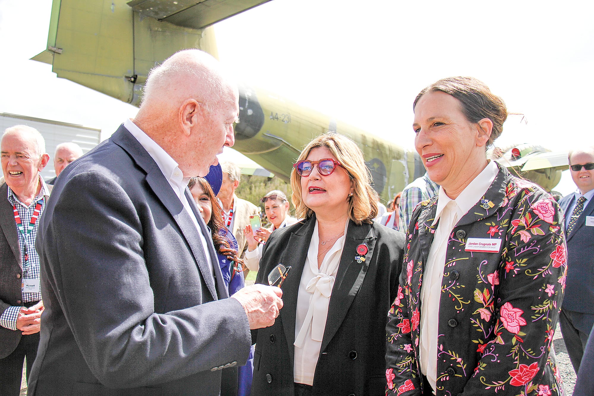 General Sir Peter Cosgrove former Governor General of Australia and Chief of Defence Force at the National Vietnam Veterans Museum with State Minister for Veterans Natalie Suleyman and State Labor Member for Bass Jordan Crugnale B82_0925