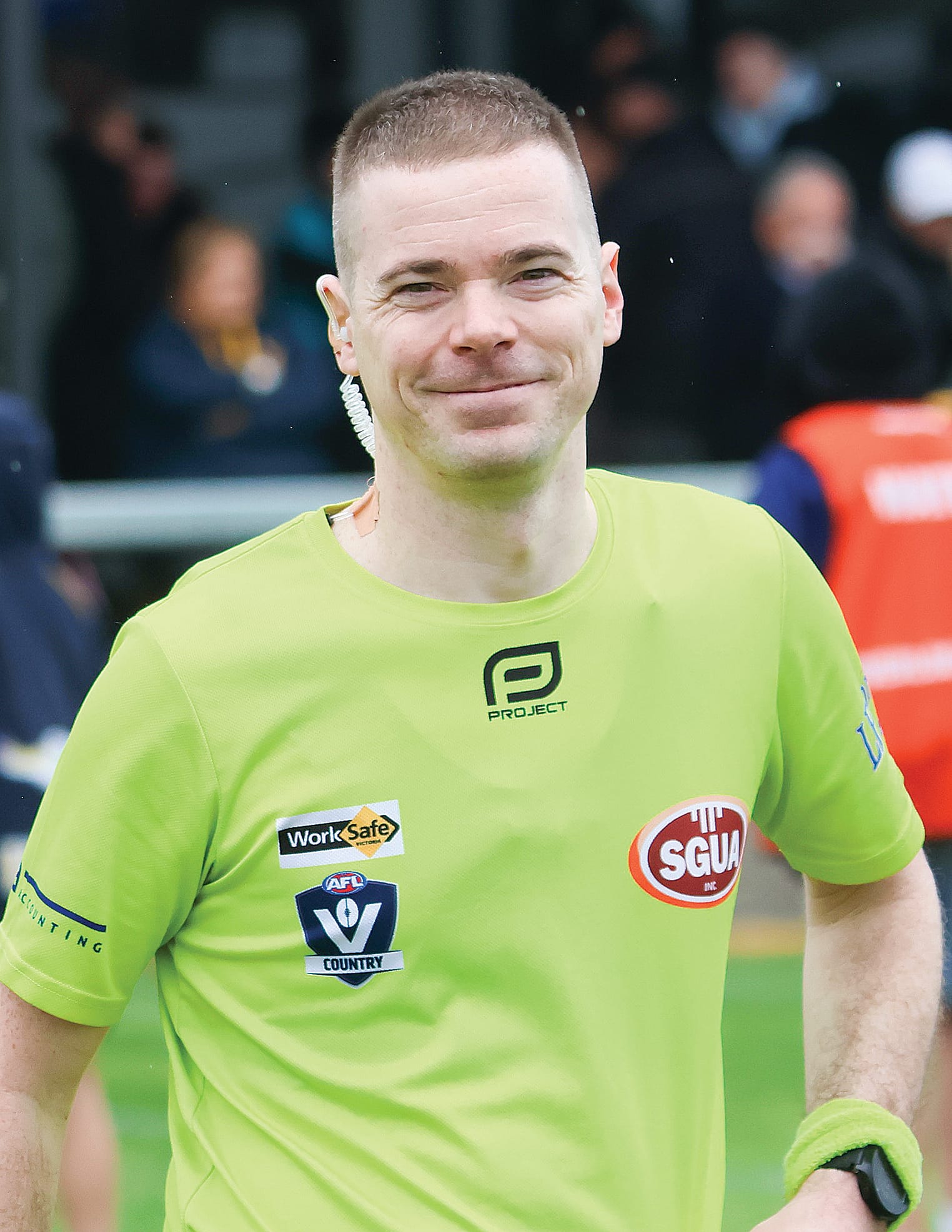 Umpire James Browne celebrated his milestone game in front of family and friends recently. Photo: Kylie Pipicelli