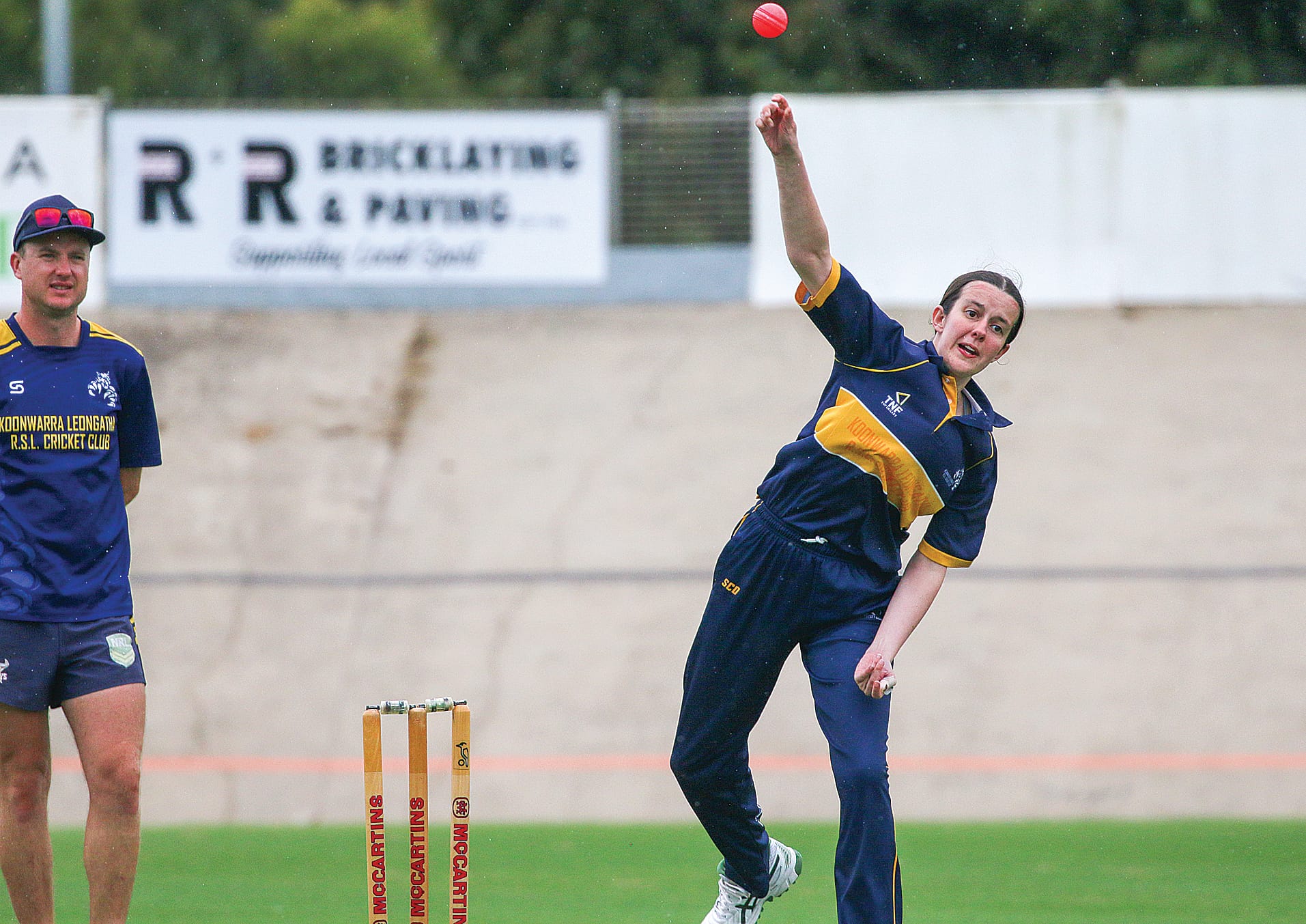 Solid bowling action from Koonwarra/LRSL captain Britney Thomas.